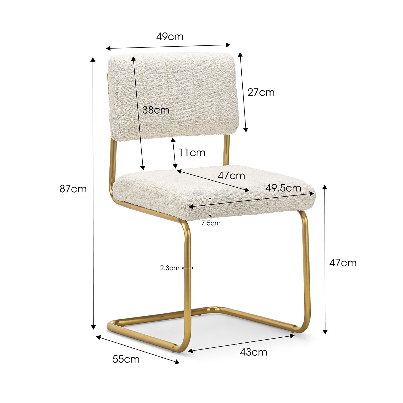 Myah Cantilever Dining Chair | Cream Bouclé & Gold gallery detail image