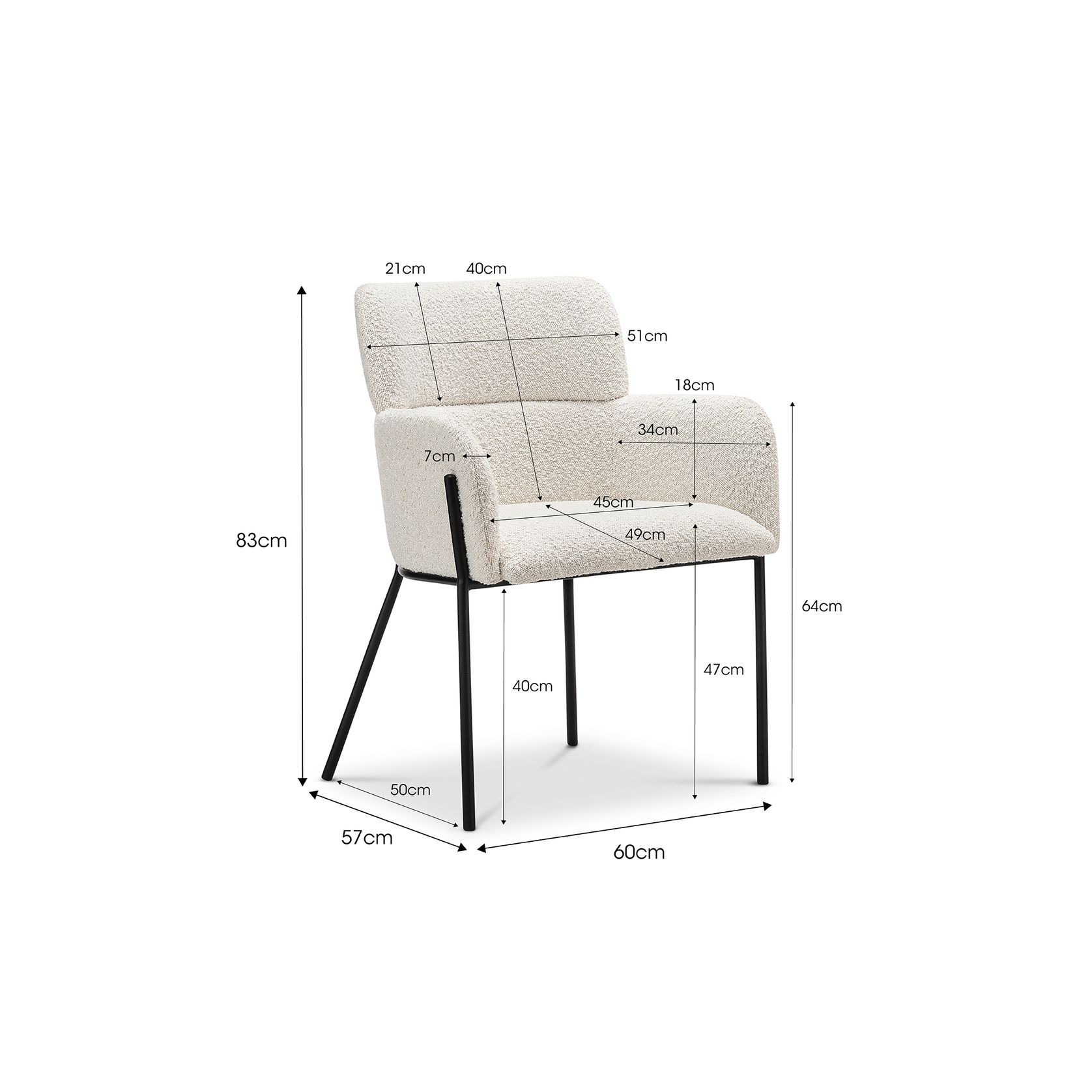 Kalia Bouclé Dining Chair | Cream & Black gallery detail image