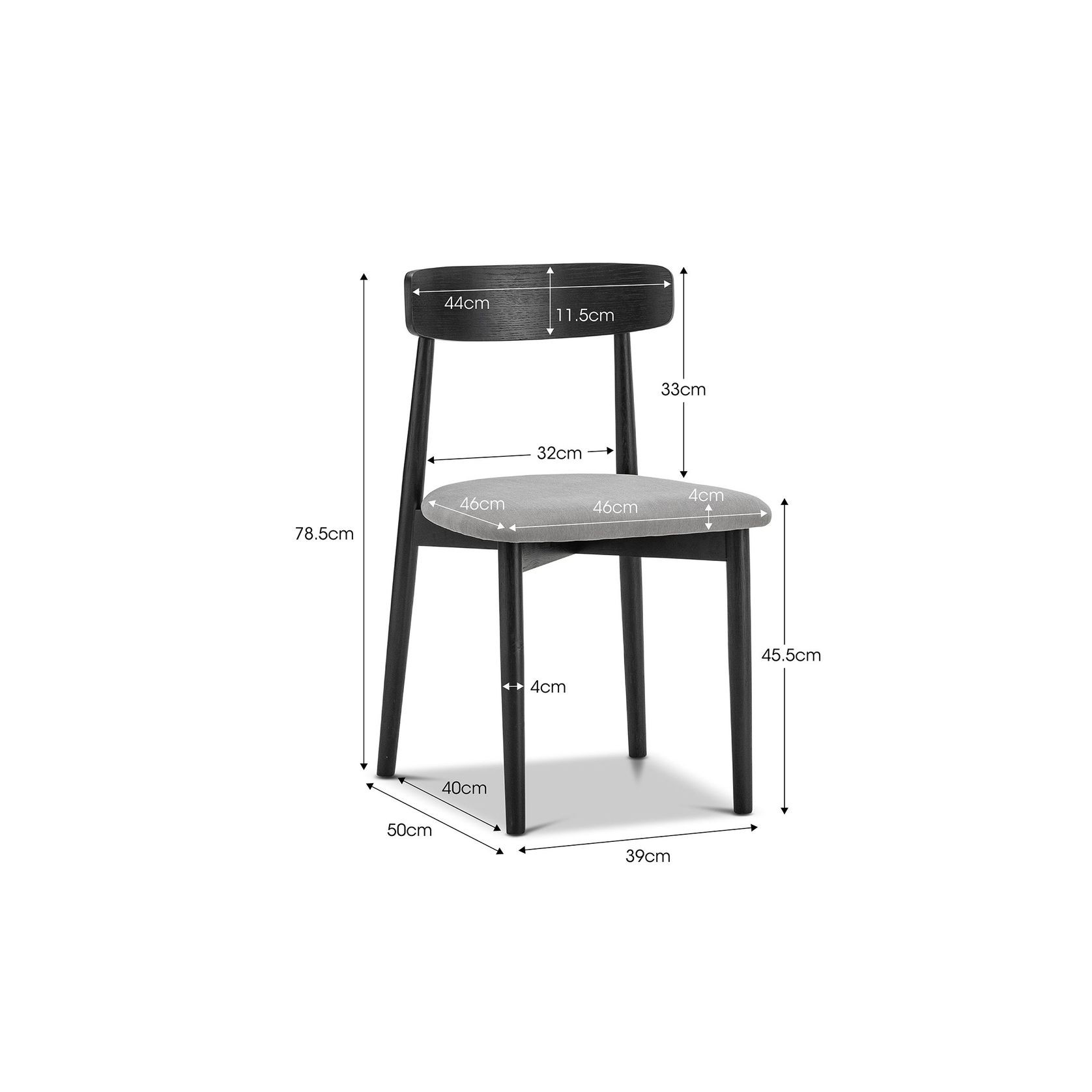 Finn Oak Dining Chairs | Set of 2 | Black & Grey gallery detail image