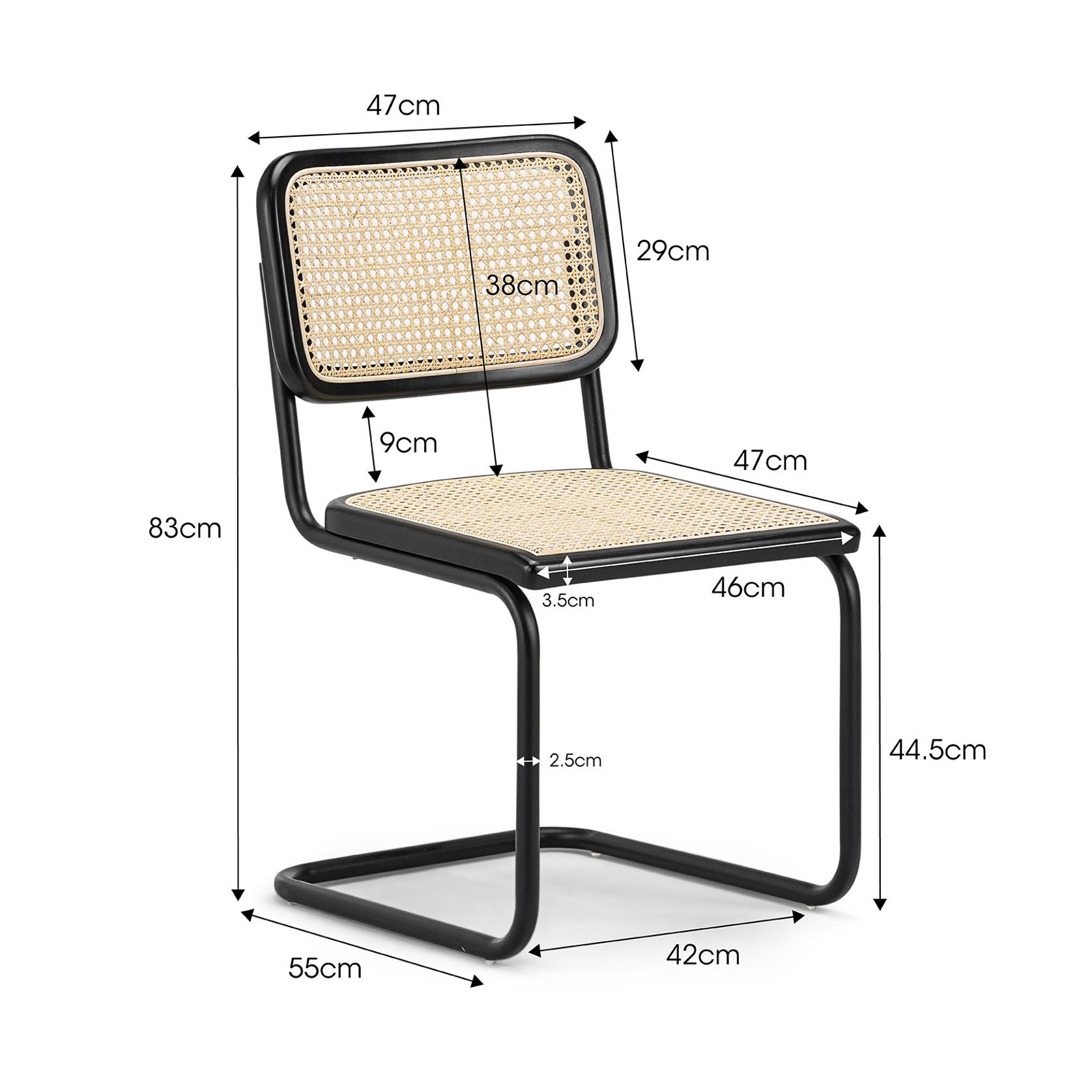 Blaire Rattan Cantilever Dining Chair | Set of 2 | Natural & Black gallery detail image