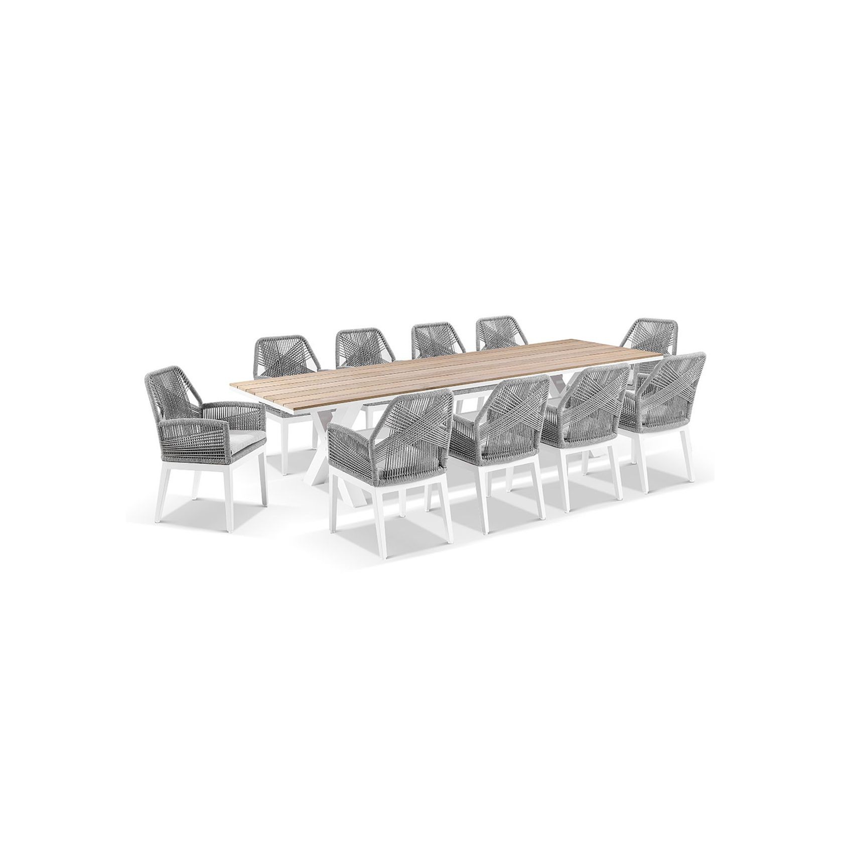 Kansas 3m Aluminium Dining Table w/ 10 Hugo Rope Chairs gallery detail image