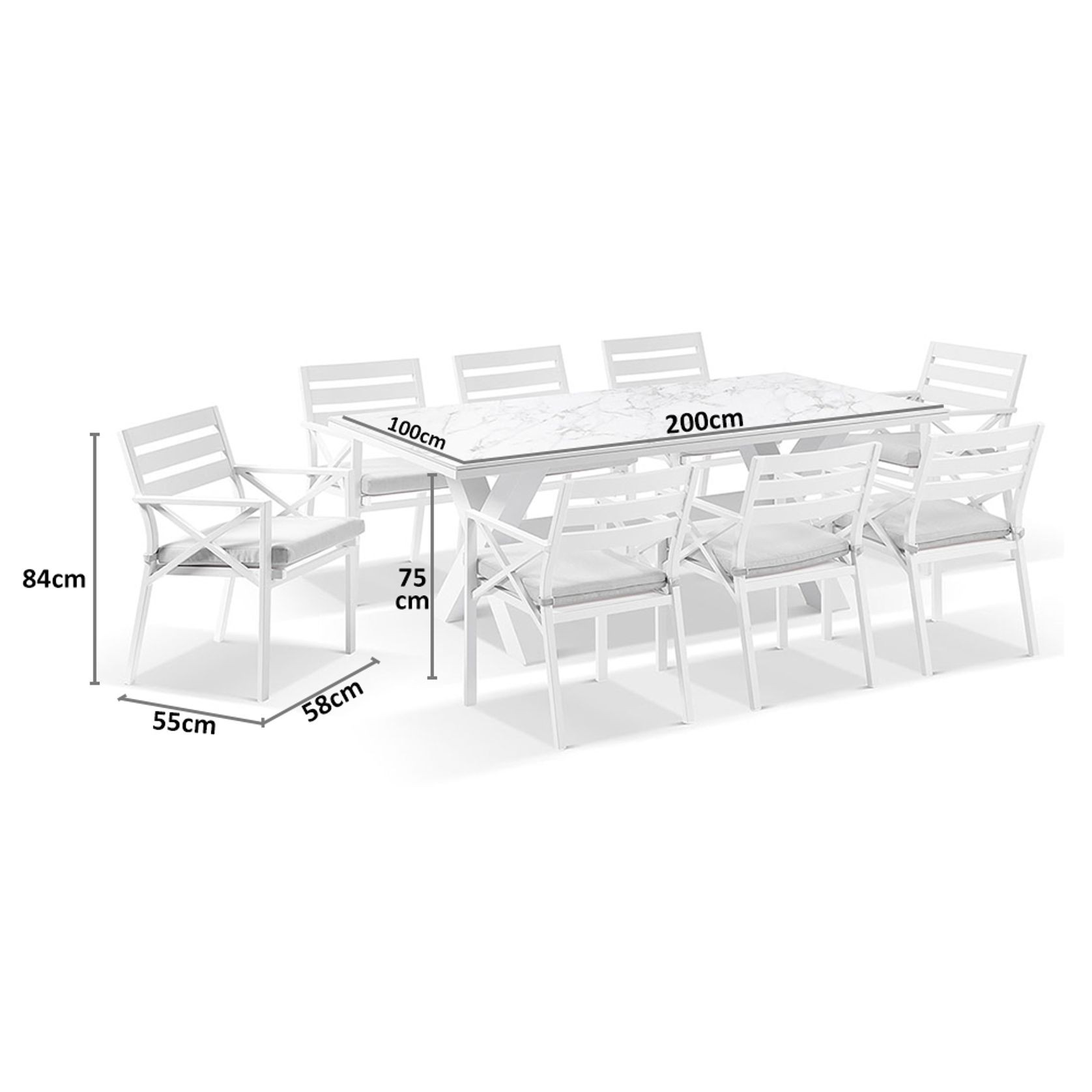 Kansas Ceramic 2m Dining Table with 8 Chairs Setting gallery detail image