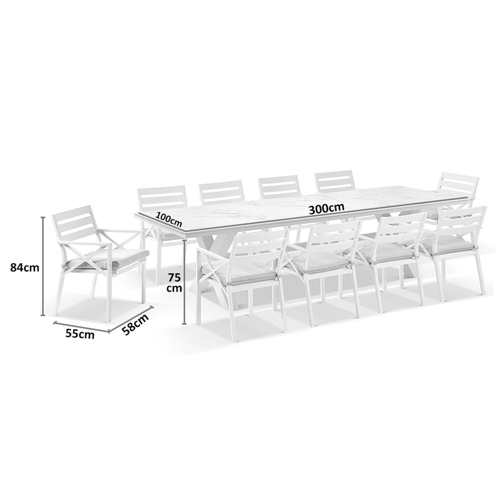 Kansas Ceramic 3m Dining Table with 10 Chairs Setting gallery detail image
