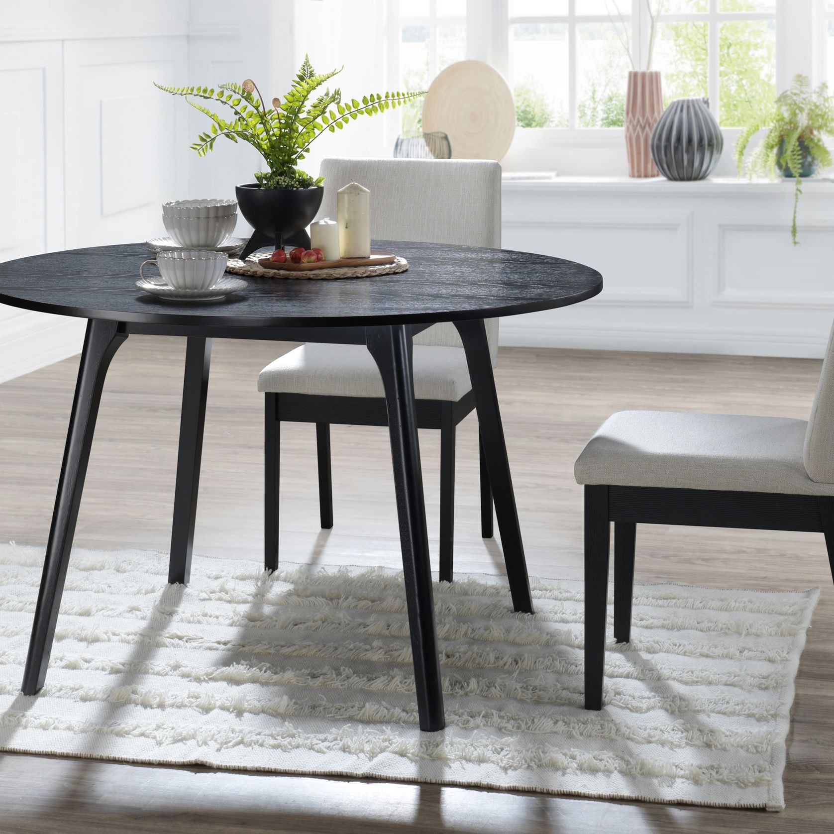 Kotor Black Hardwood Dining Chair | Beige Fabric gallery detail image
