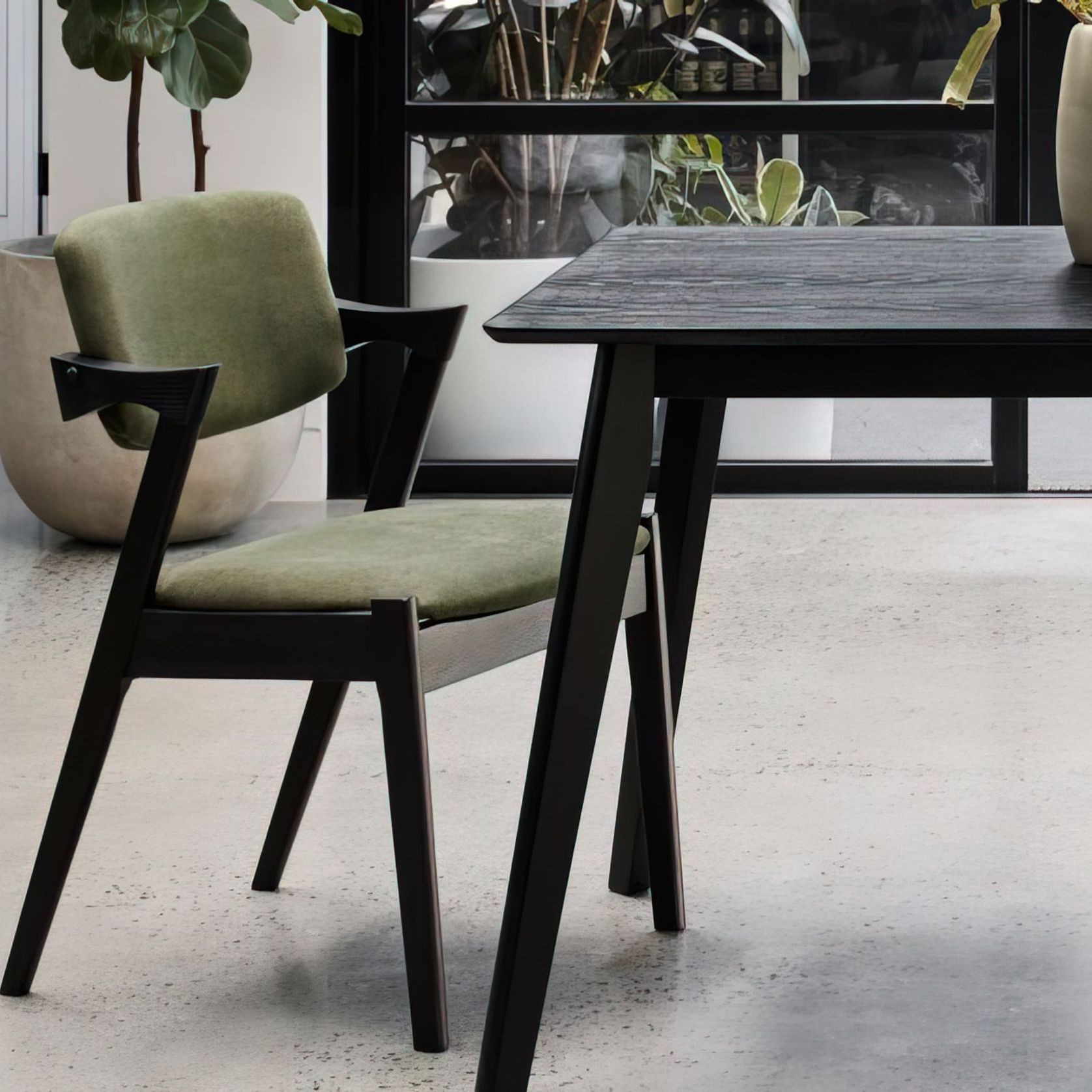 Bella Black Hardwood Dining Chair | Green Fabric gallery detail image
