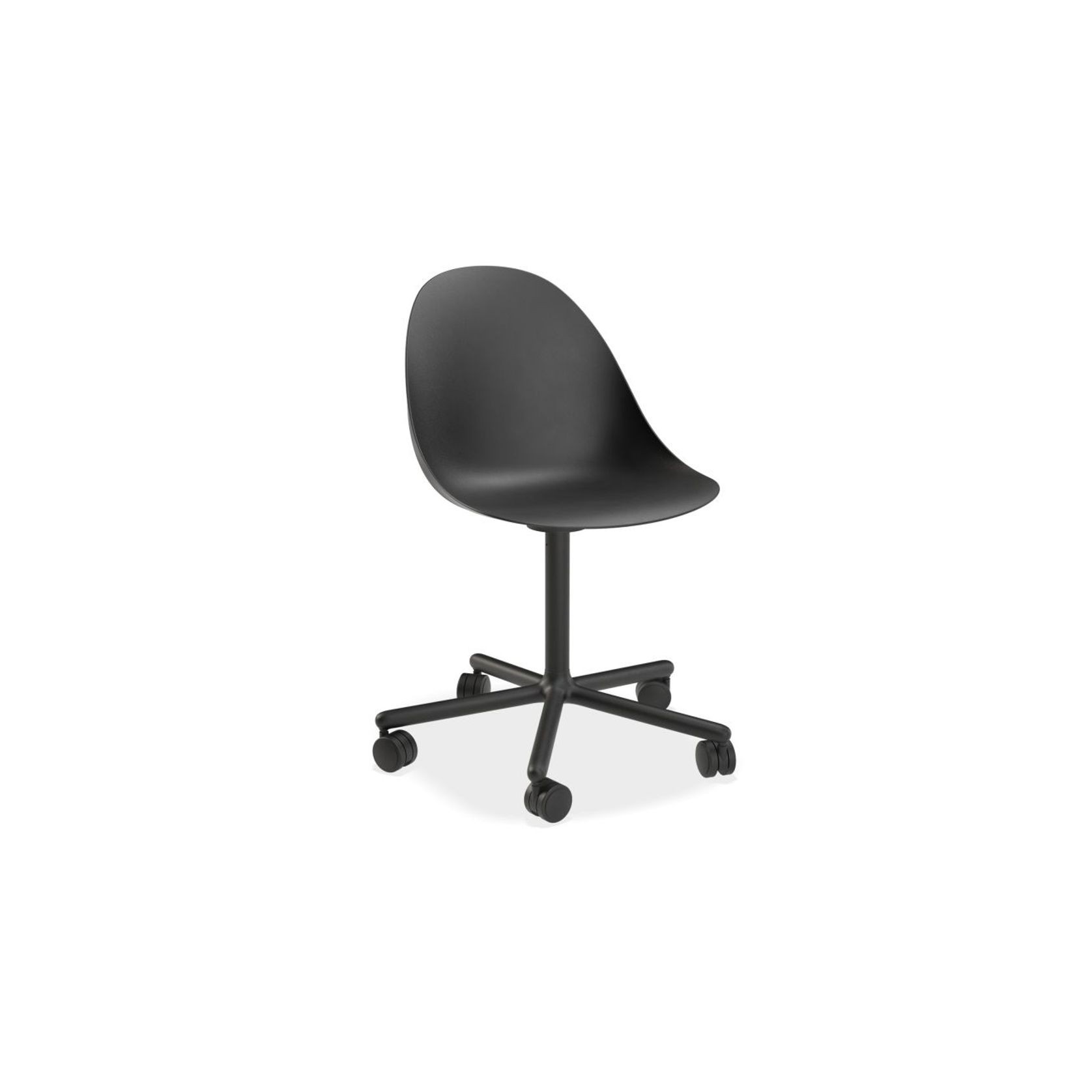 Pebble Chair Black Upholstered Vintage Seat - Pyramid Fixed Base with Castors - Black gallery detail image