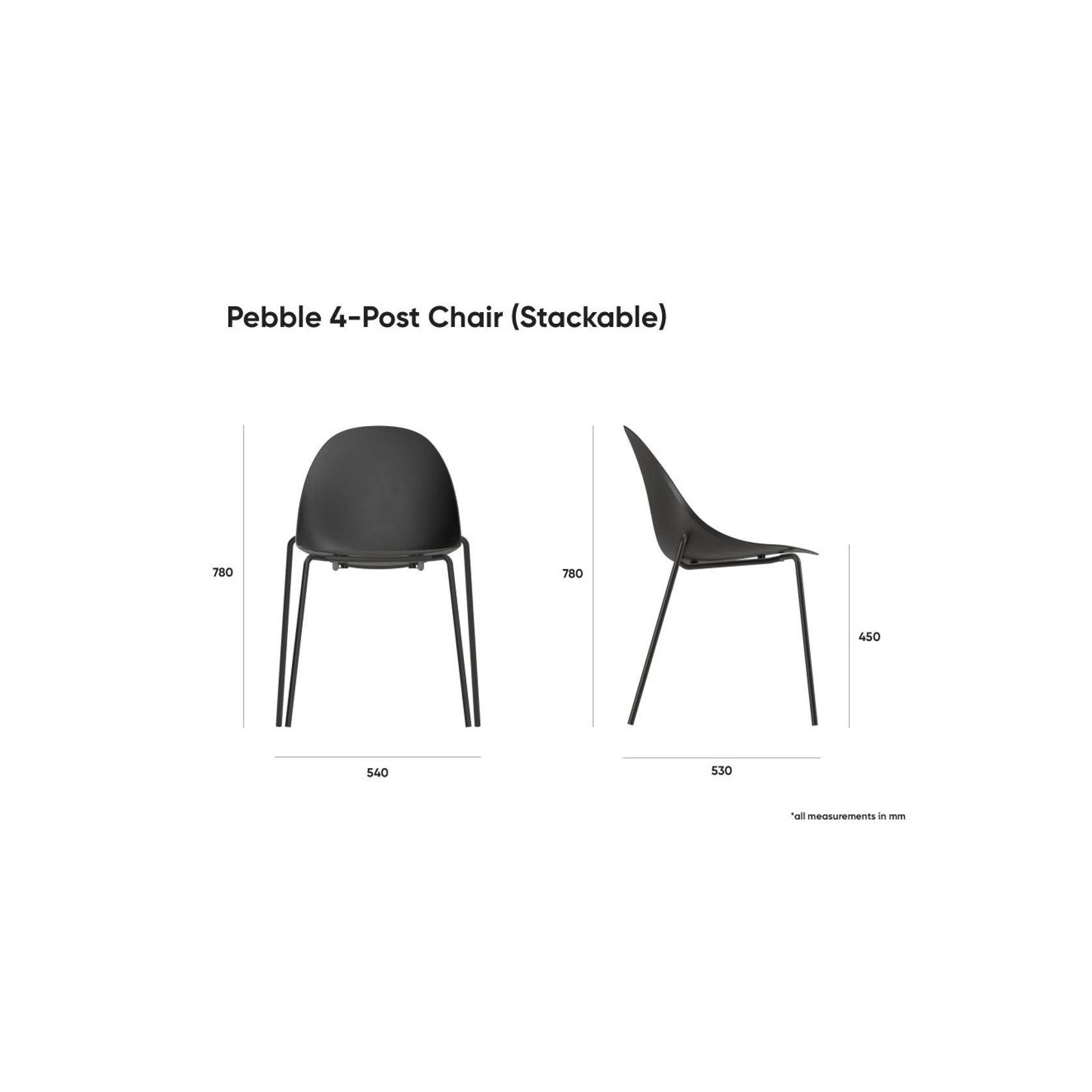 Pebble Fabric Dark Grey Upholstered Chair - Pyramid Fixed Base with Castors - Black gallery detail image