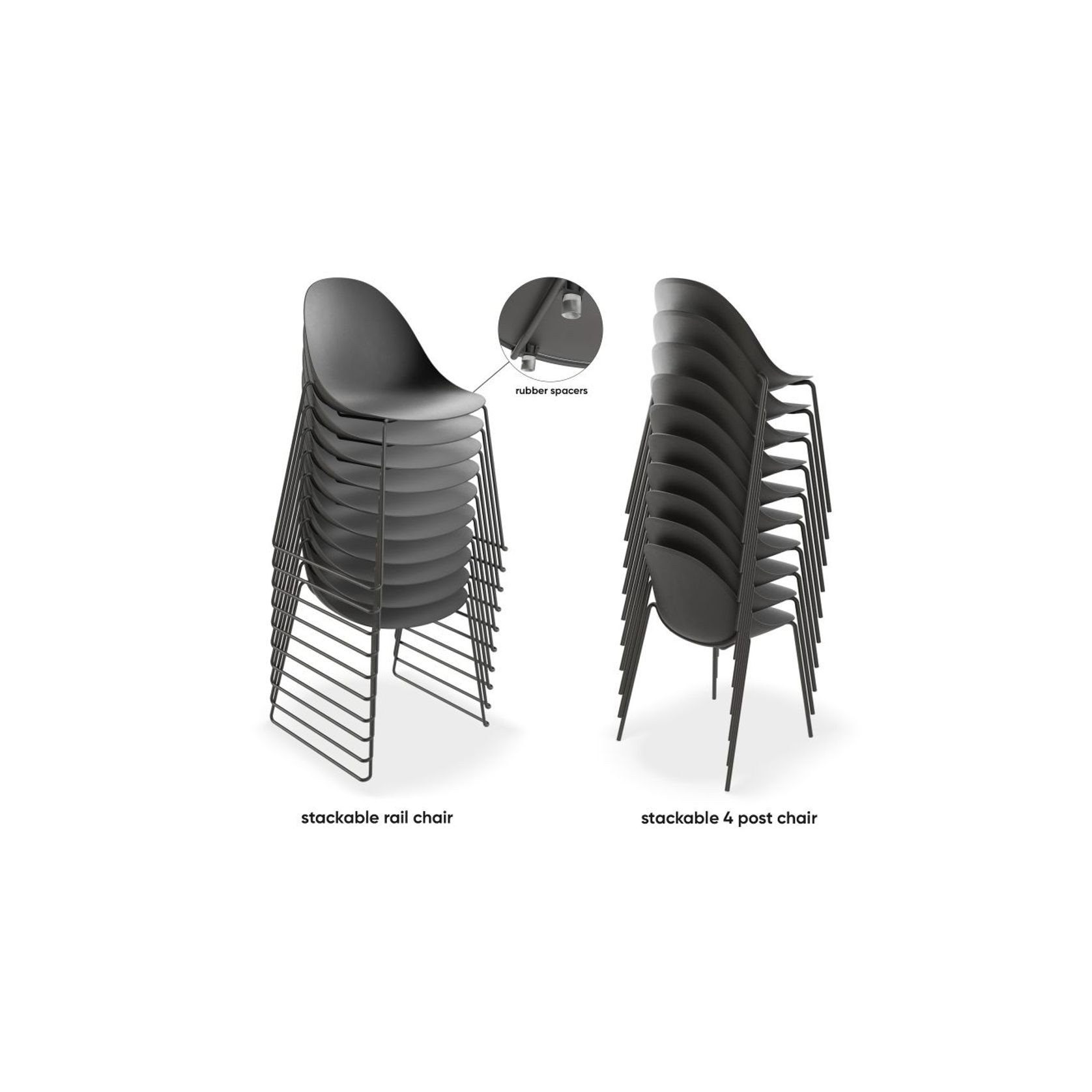 Pebble Chair Black with Shell Seat - 4 Post Stackable gallery detail image