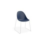 Pebble Chair Navy Blue with Shell Seat - Sled Stackable Base - White gallery detail image