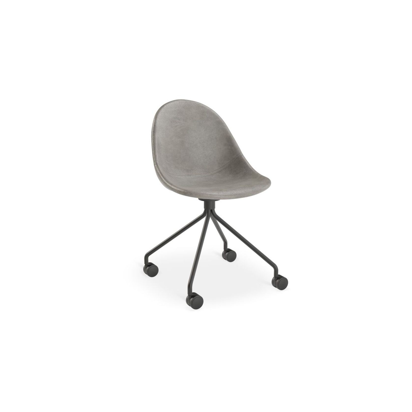 Pebble Chair Grey Upholstered Vintage Seat - Swivel Base w Castors - Black gallery detail image