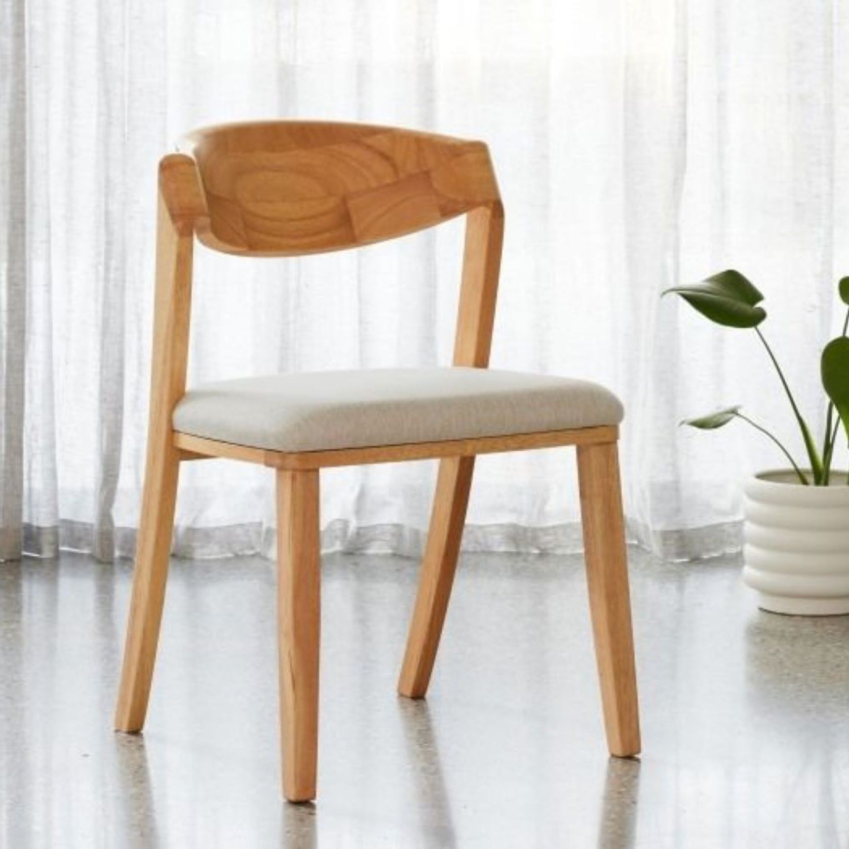 Villa Natural Hardwood Dining Chair | Beige Fabric gallery detail image