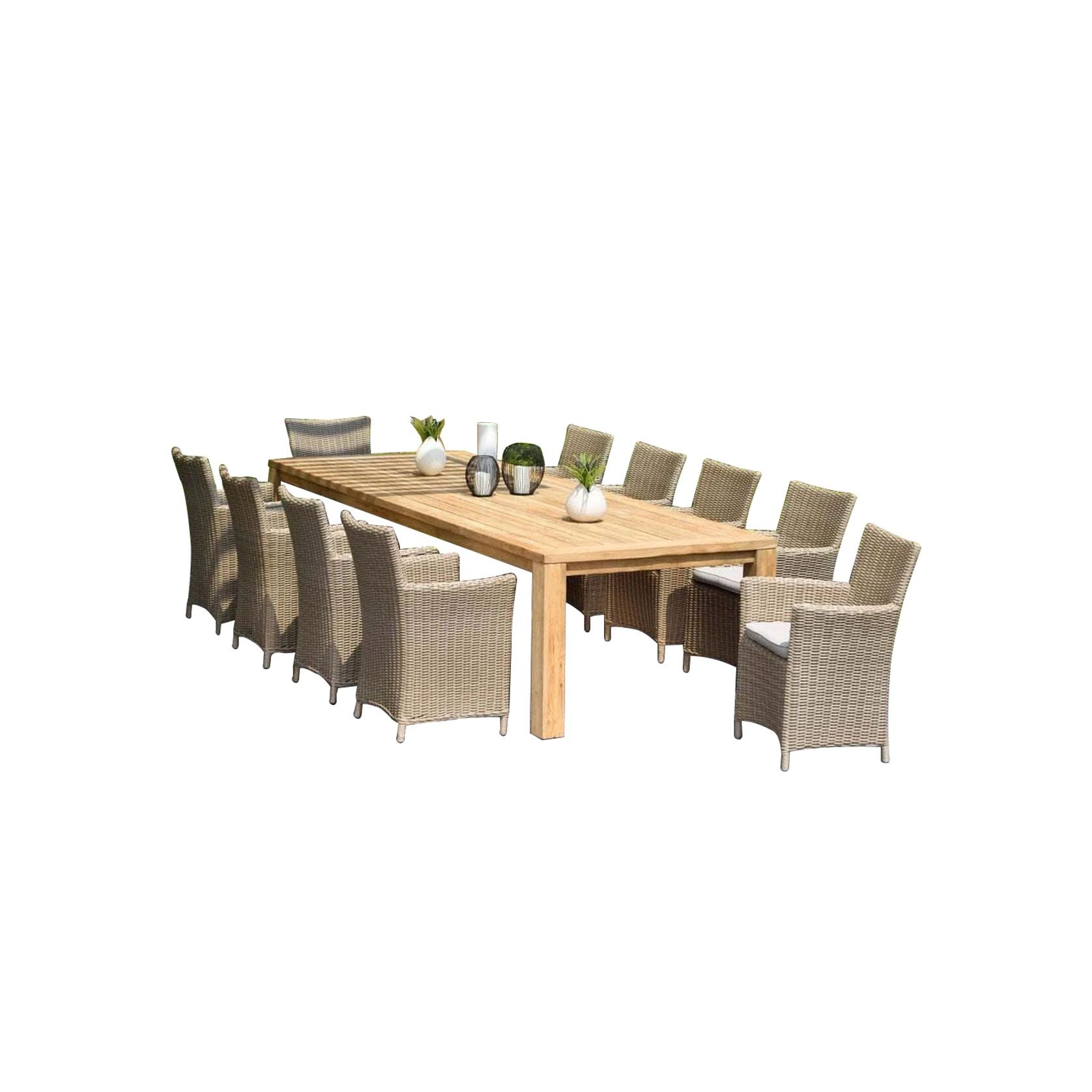 Cancun 3m Teak Timber Table & 10 Wicker Chairs Dining gallery detail image