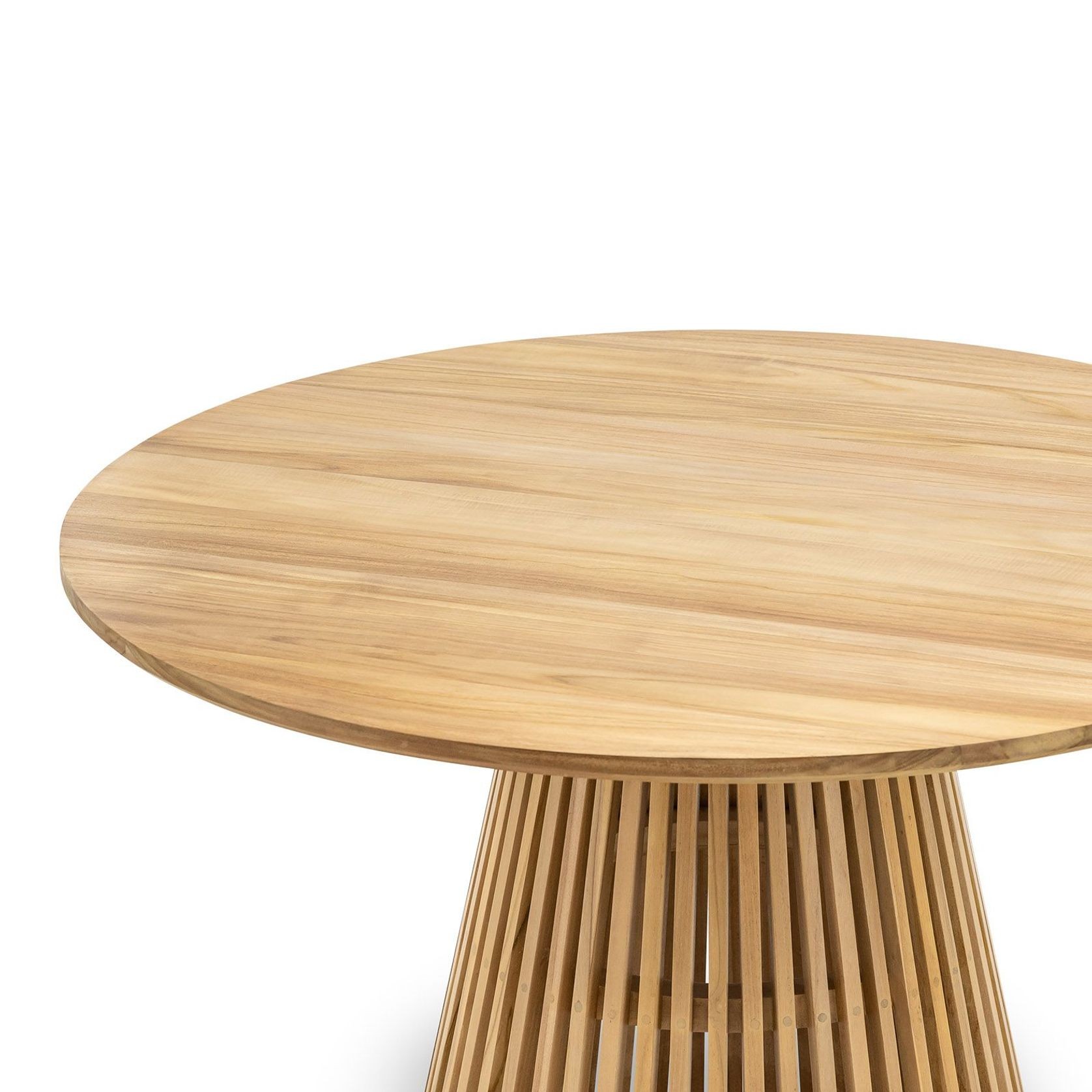 Pedie 120cm Round Pedestal Slat Dining Table | Natural Teak gallery detail image
