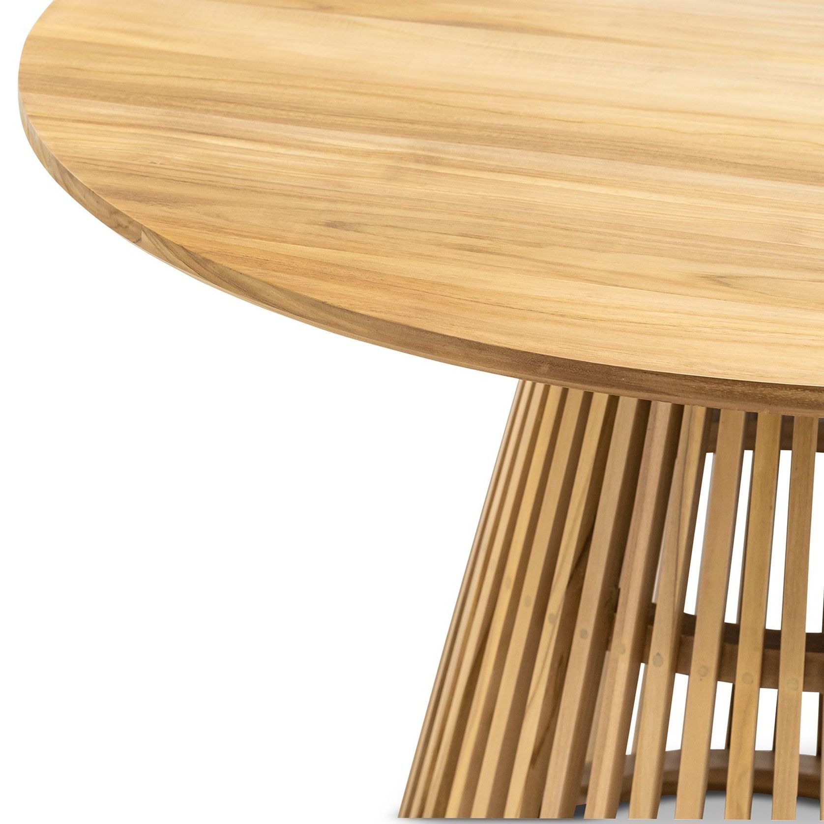 Pedie 120cm Round Pedestal Slat Dining Table | Natural Teak gallery detail image