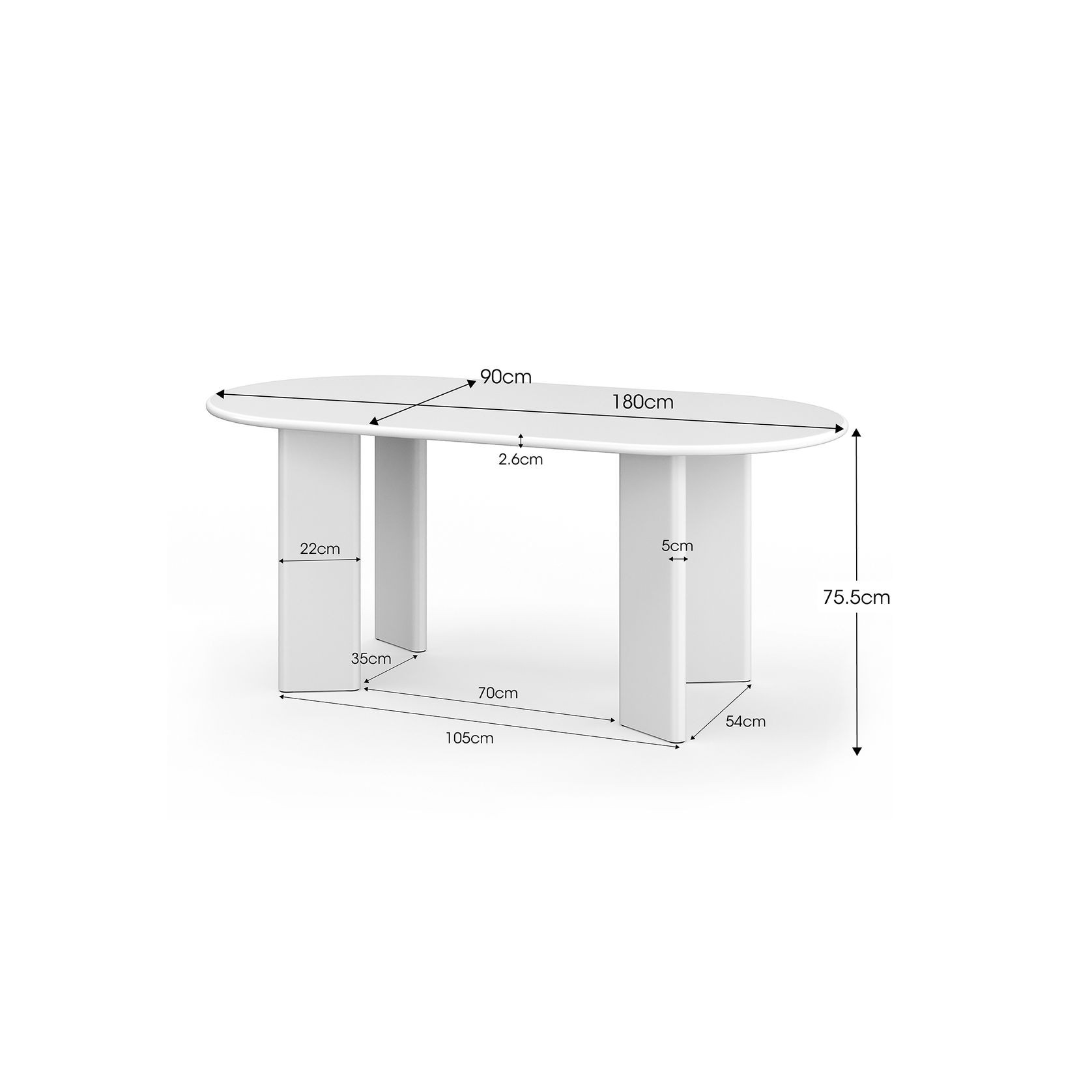 Omni Chunky 180cm Oval Dining Table | Matte White gallery detail image