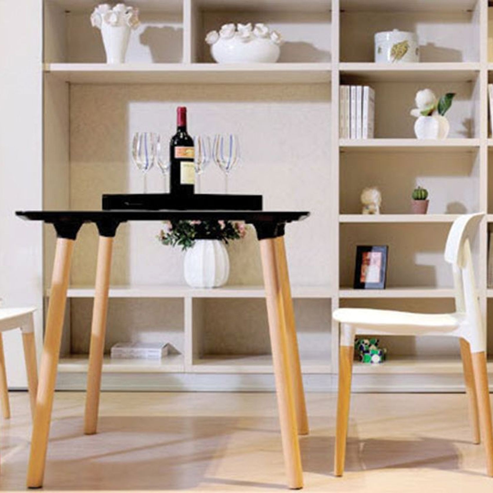 Massa Table - 80x80cm - Natural Legs - White Top gallery detail image