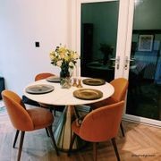 Silhouette Pedestal Marble Round Dining Table gallery detail image