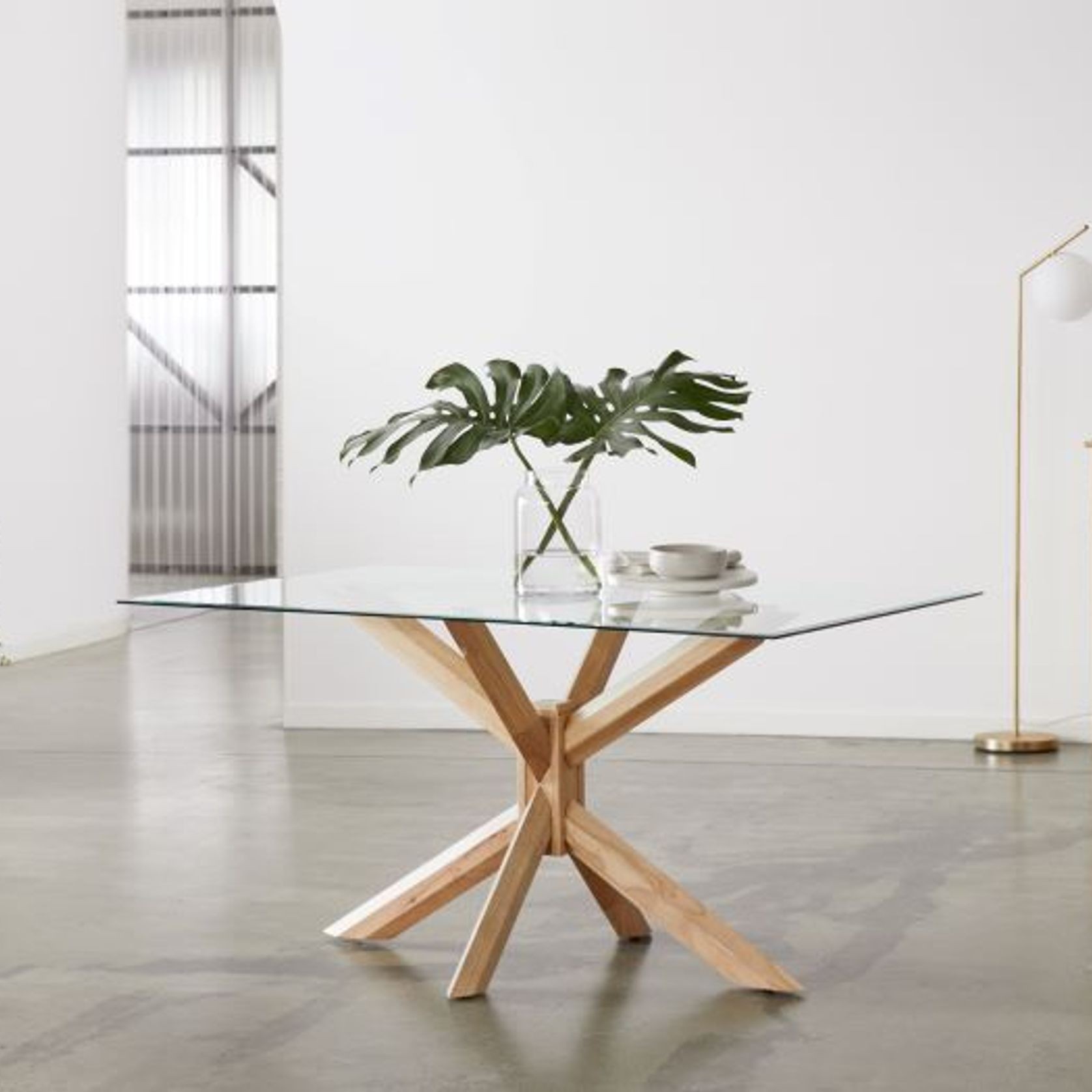 Bella Rectangle Glass Dining Table | Natural Hardwood gallery detail image