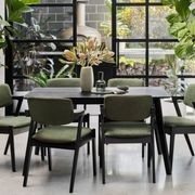 Cannes 7PCE Hardwood Black Dining Set | Green Fabric gallery detail image