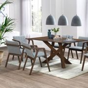 Cruz 7PCE Hardwood Dining Set | Walnut | Grey Fabric gallery detail image