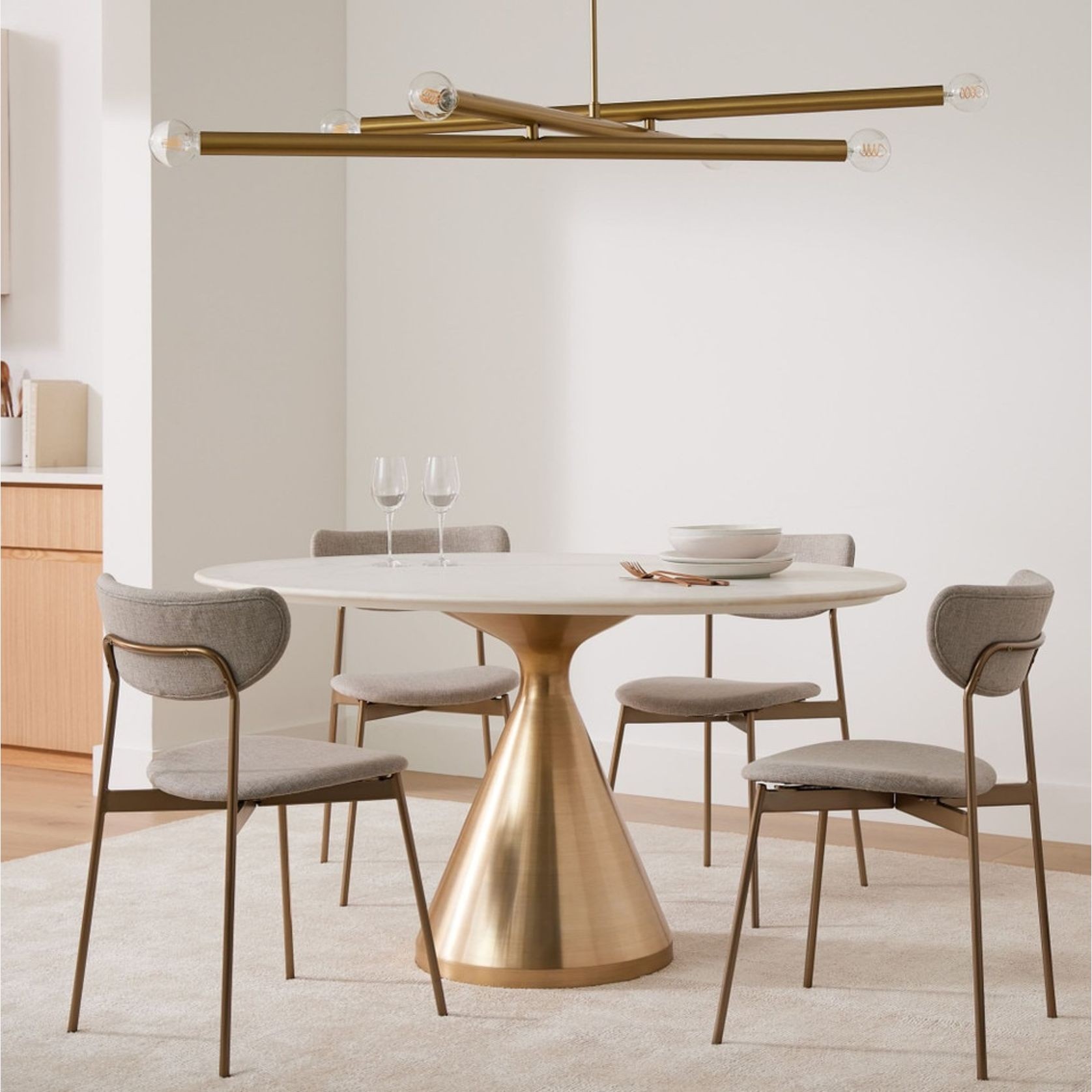Silhouette Pedestal Marble Round Dining Table gallery detail image
