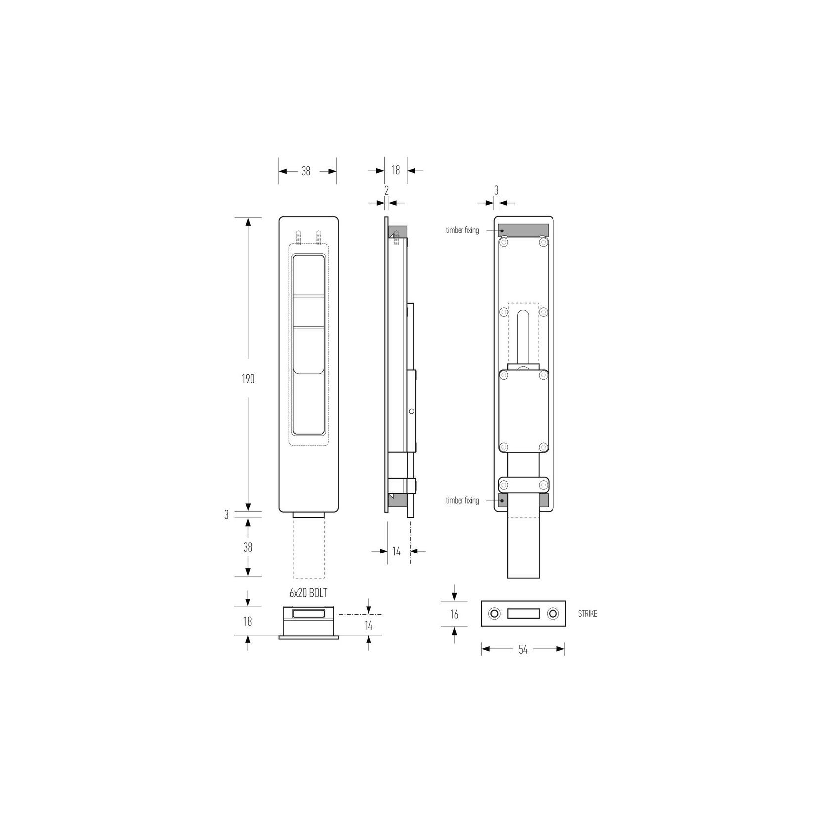 HB1810 Flush Bolt (Flat Throw) gallery detail image