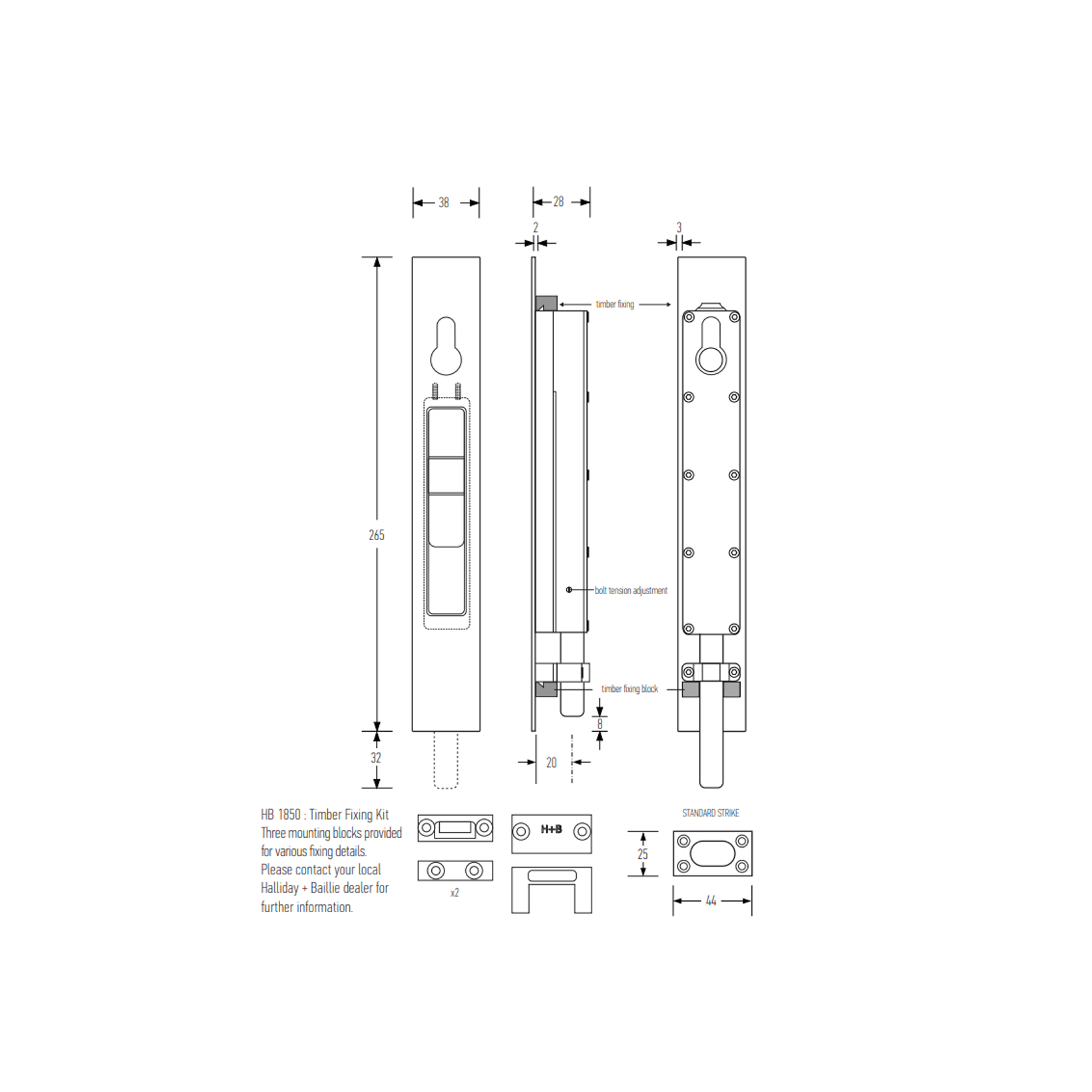 HB1830 Key Locking Flush Bolt (Round Throw) gallery detail image