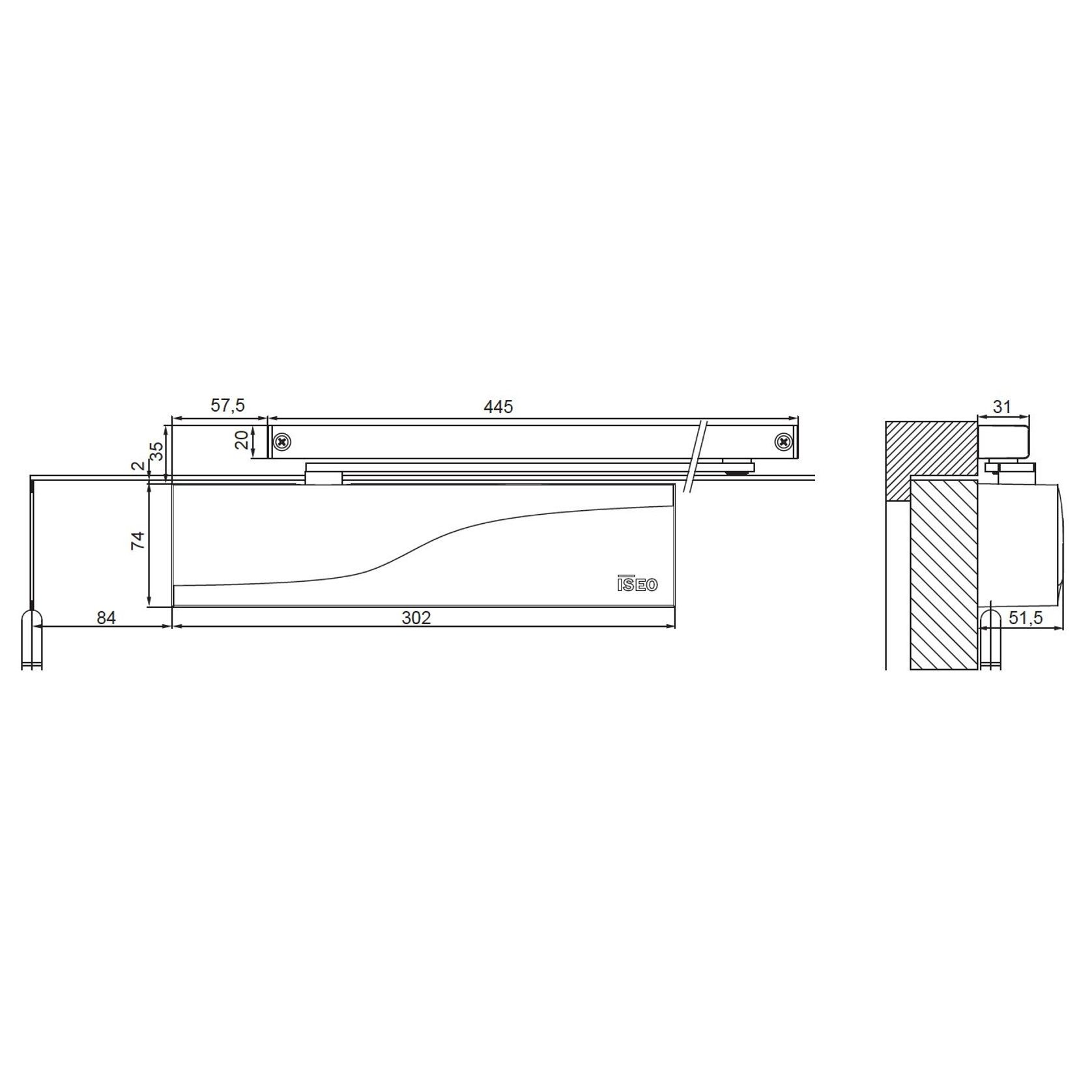 ISEO Hydraulic door closer, sliding arm - IS115 gallery detail image