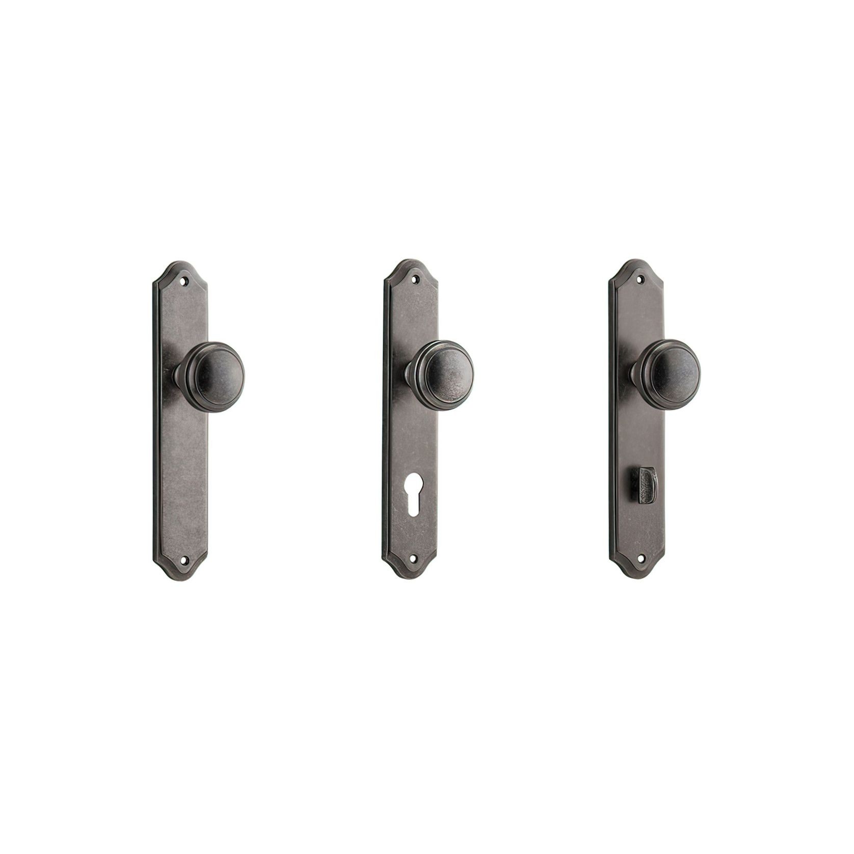 Iver Paddington Door Knob on Shouldered Backplate Distressed Nickel gallery detail image