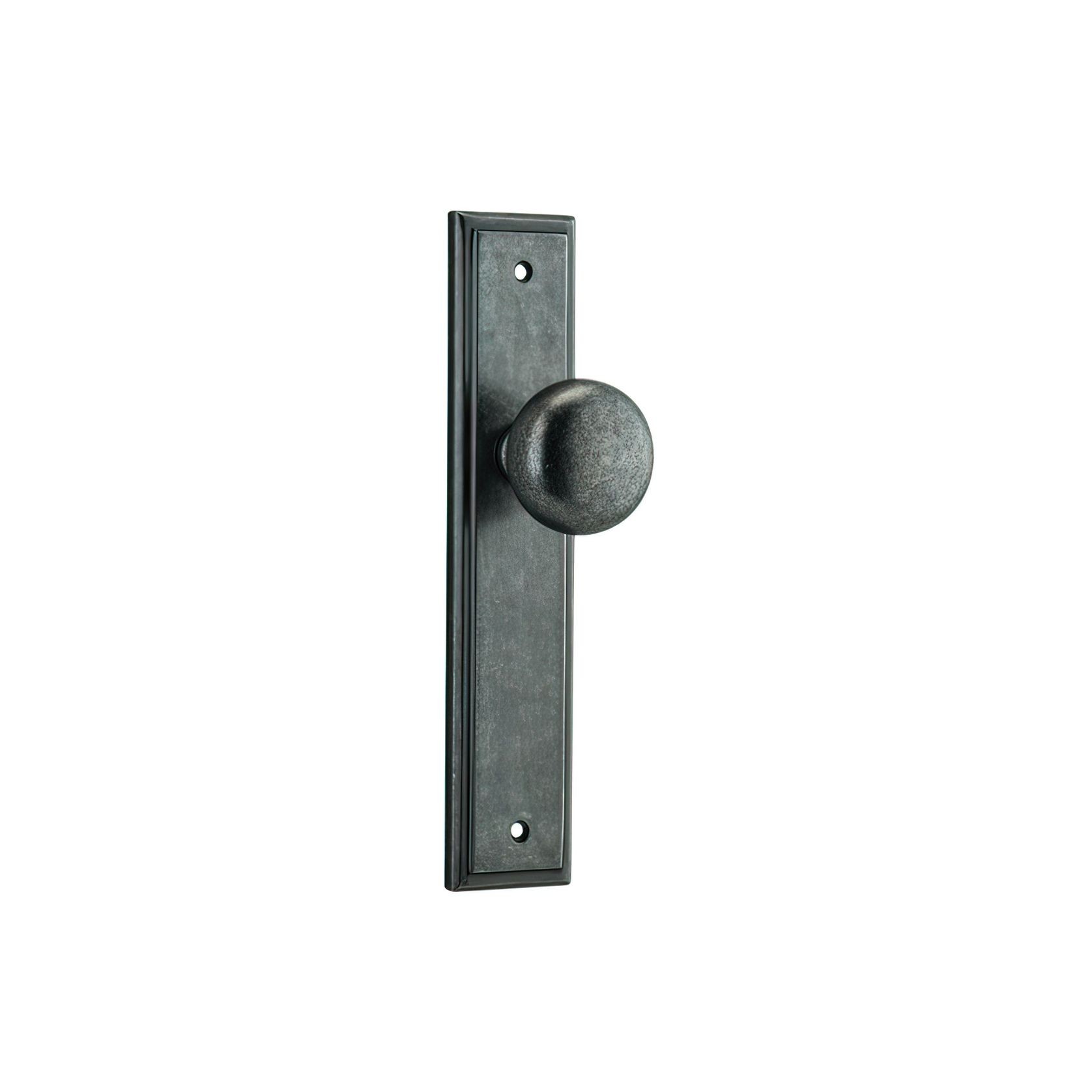 Iver Cambridge Door Knob on Stepped Backplate Distressed Nickel gallery detail image