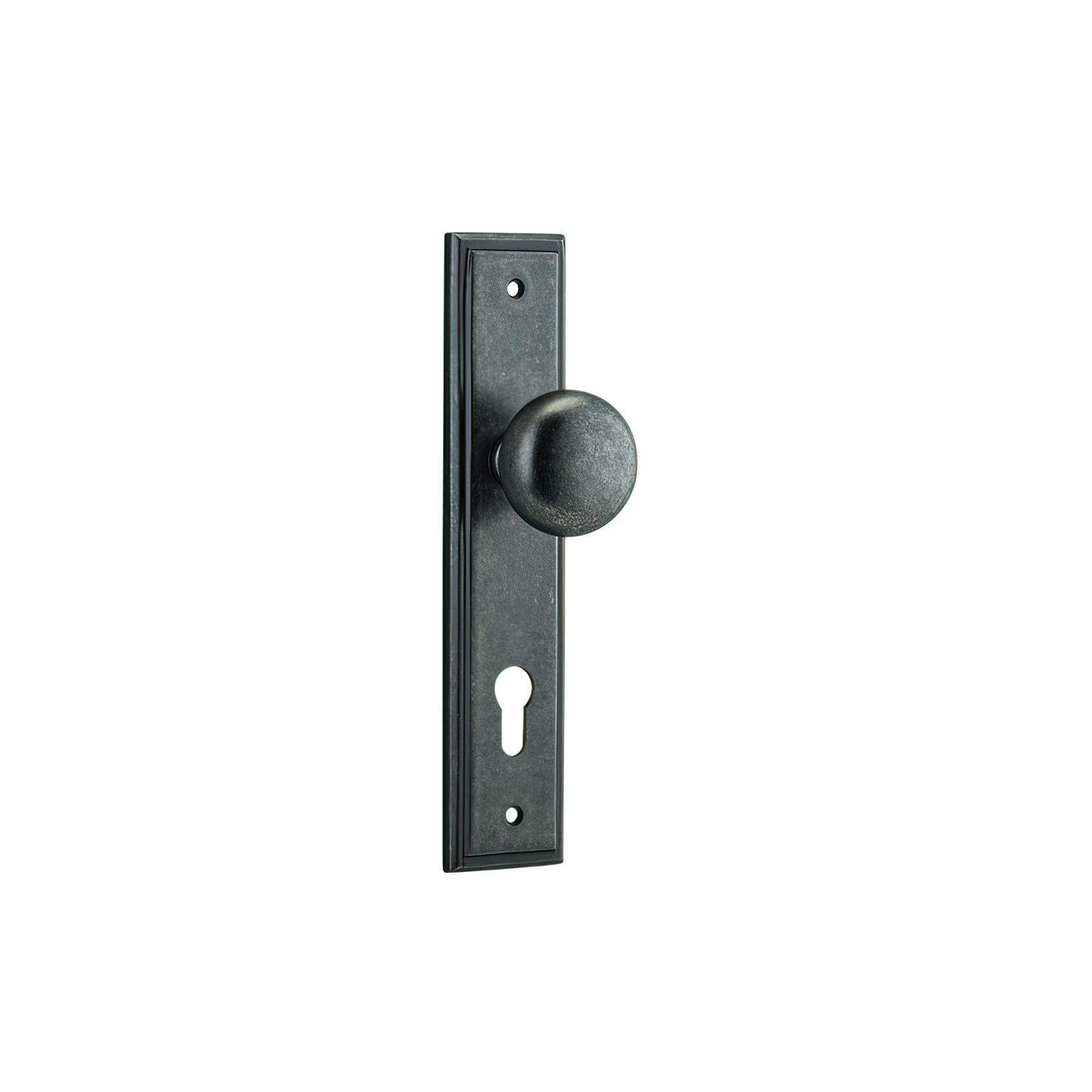 Iver Cambridge Door Knob on Stepped Backplate Distressed Nickel gallery detail image