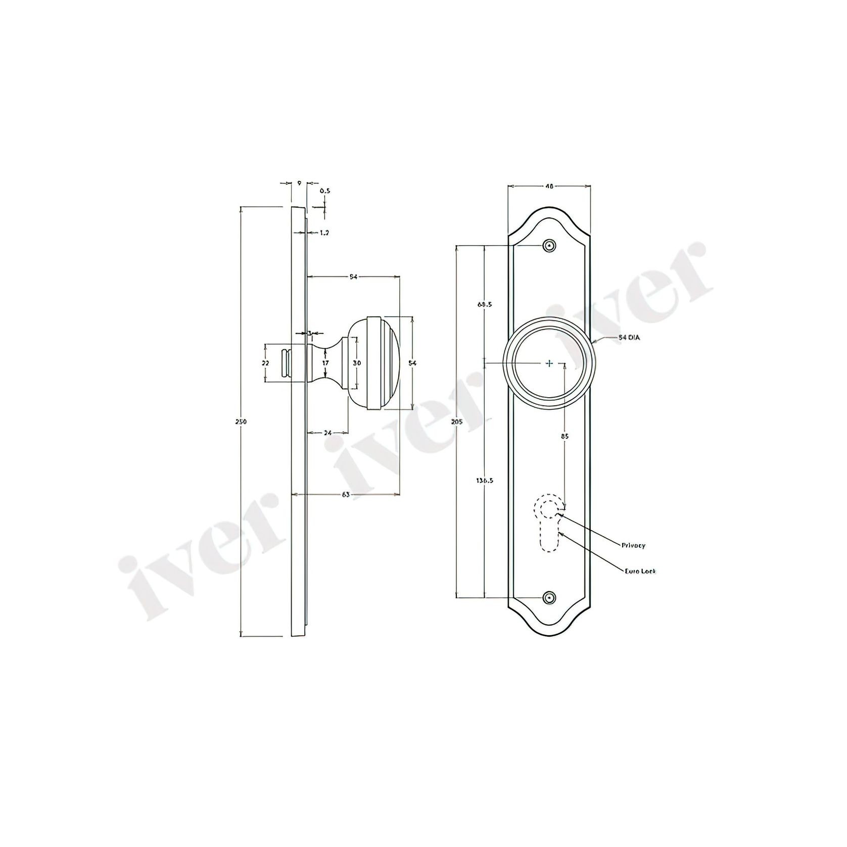 Iver Paddington Door Knob on Shouldered Backplate Satin Nickel - Customise to your needs gallery detail image