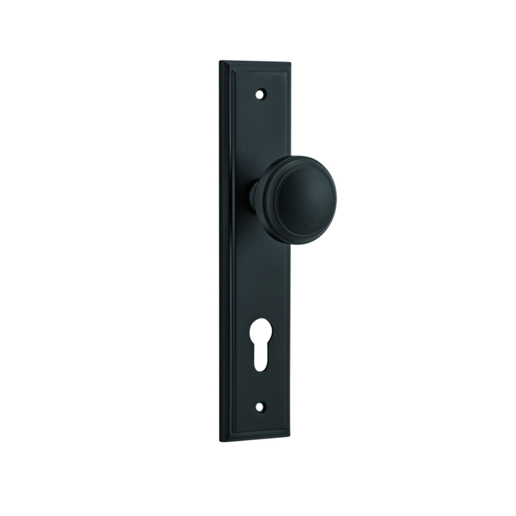 Iver Paddington Door Knob Stepped Backplate Euro Matt Black 12838E85 - Customise to your needs gallery detail image