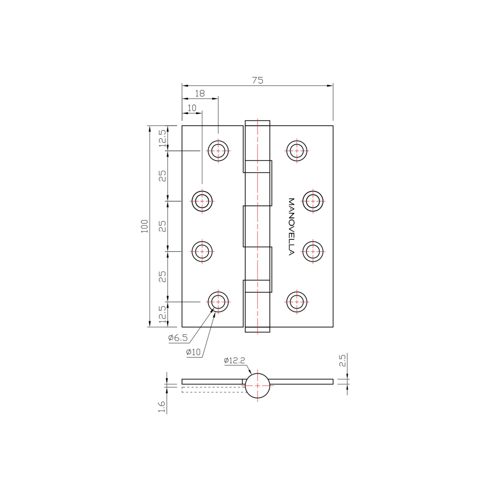 Brushed Nickel Ball Bearing Hinge (Pair) 100mm x 75mm ArchiPro AU