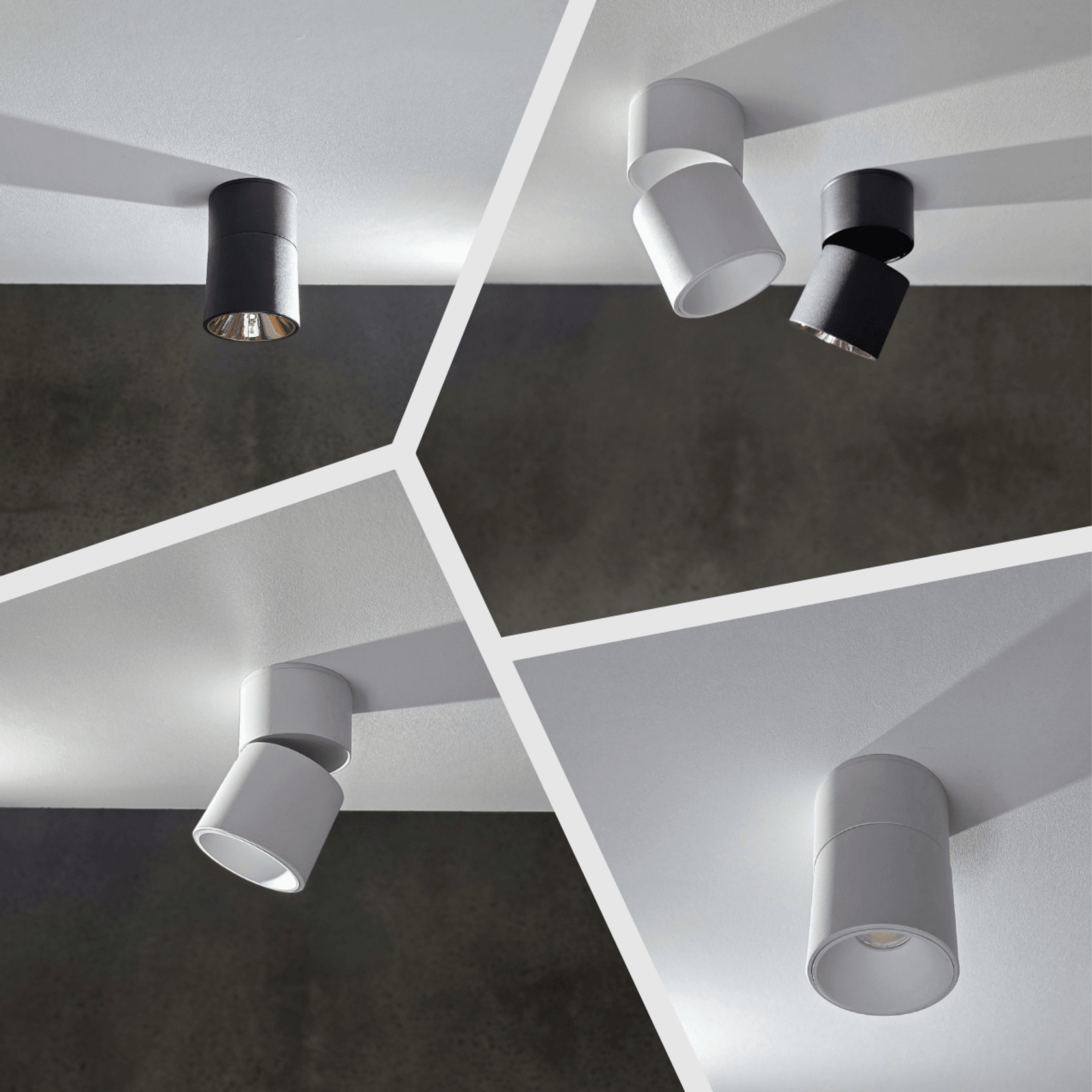 LARA2 surface mounted tiltable downlight in black and white
