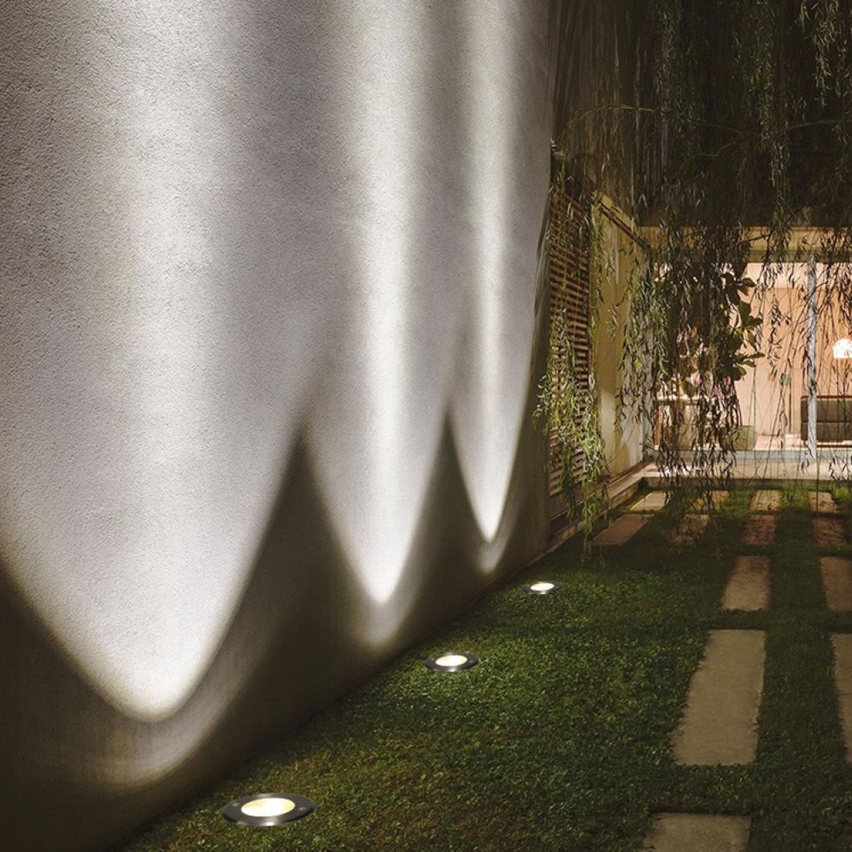 inground uplights in a garden