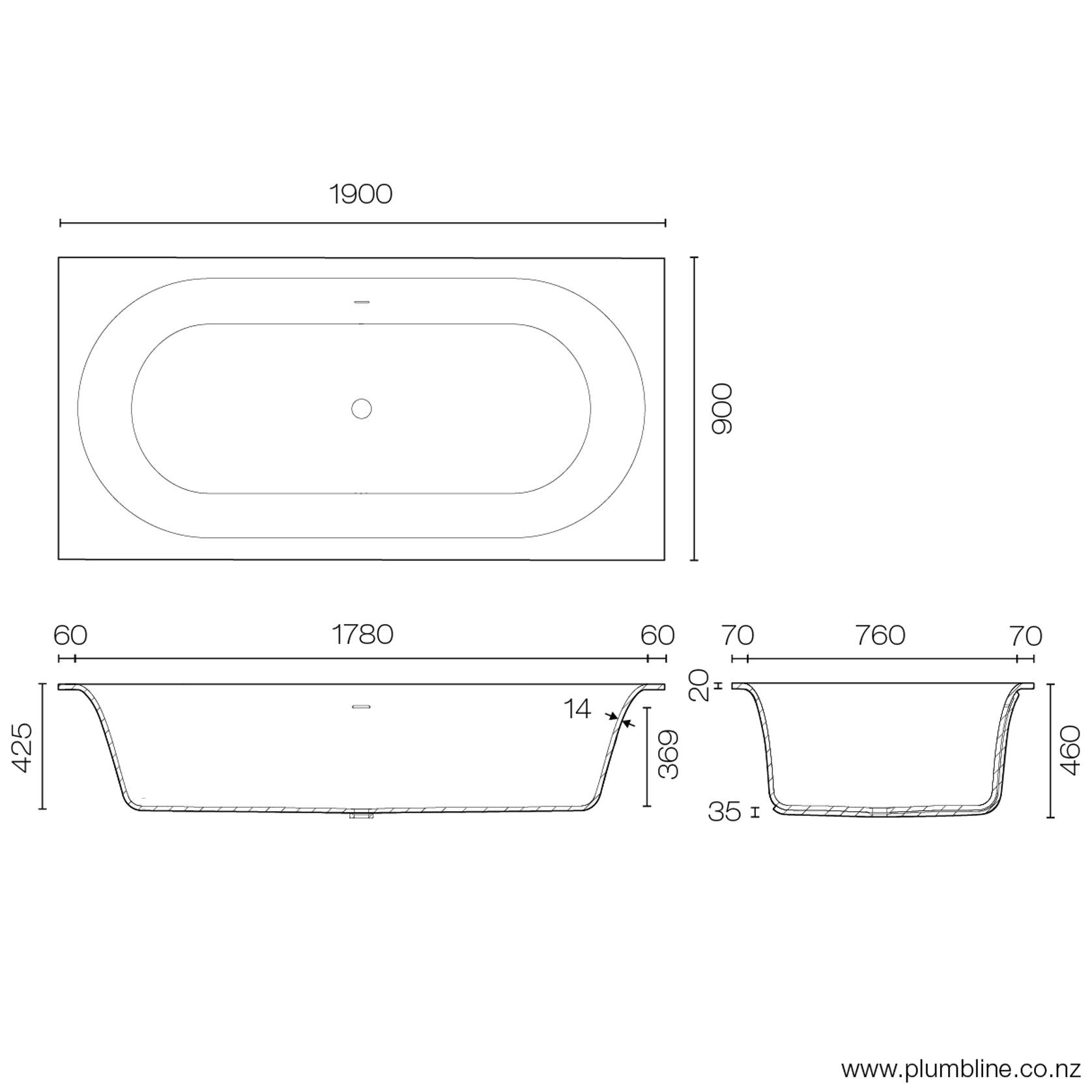 Spio 1900 Inset Bath gallery detail image
