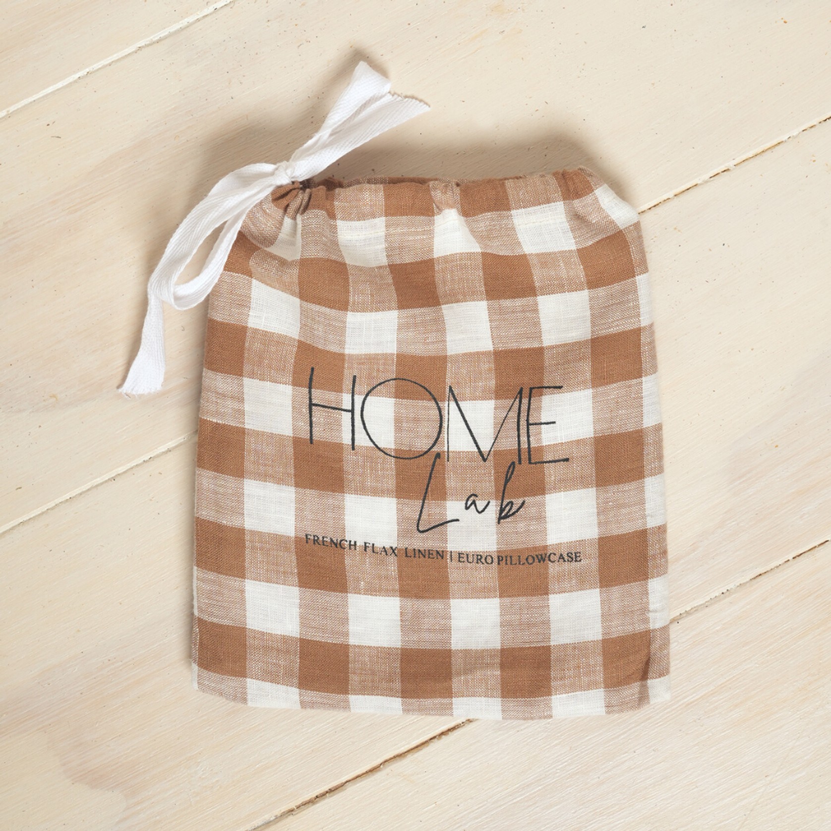 100% French Flax Linen Euro Pillowcase - Ginger Gingham gallery detail image