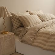 100% French Flax Linen Reversible Duvet Natural Stripe gallery detail image