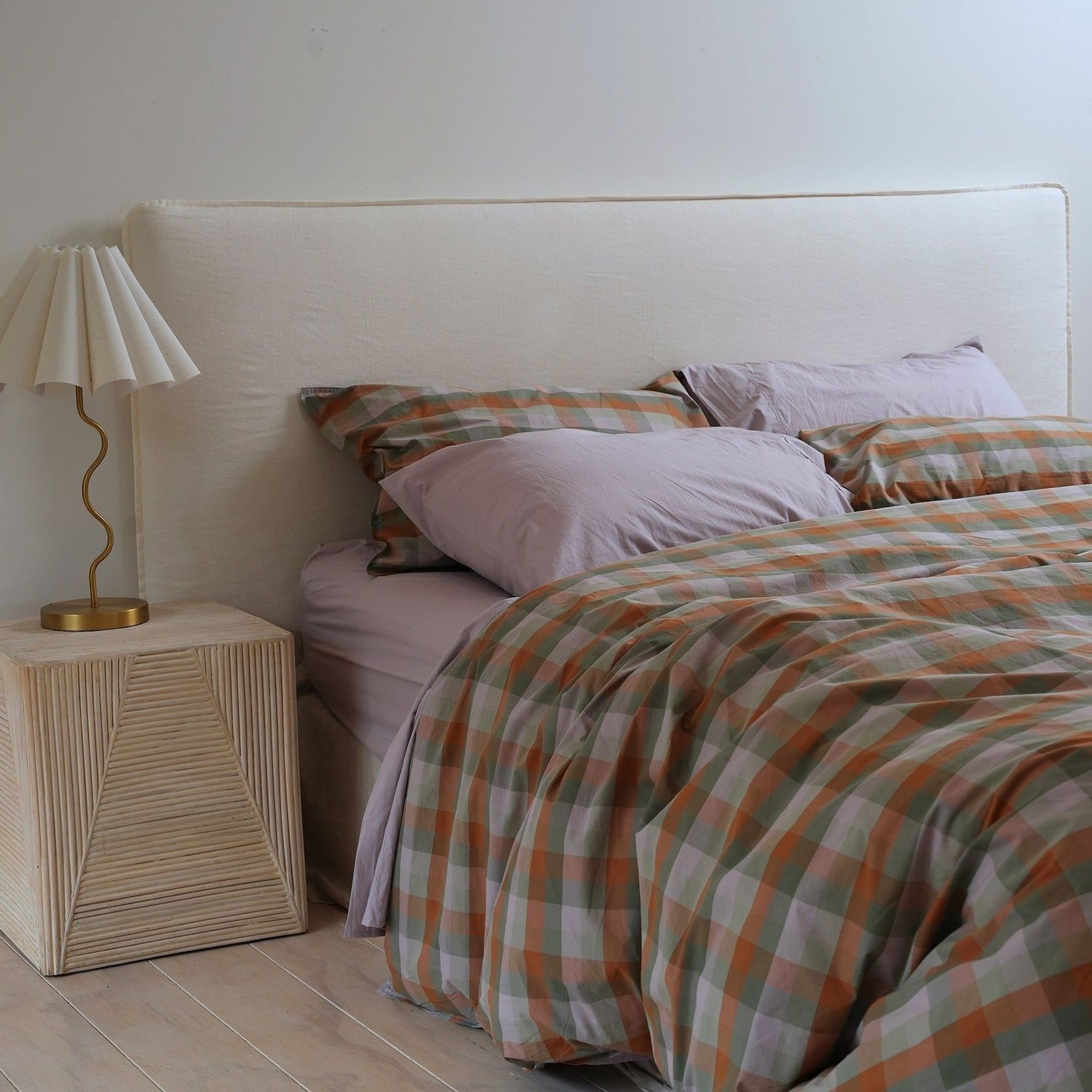 100% Stonewashed Cotton Duvet Set- Sunset Check gallery detail image