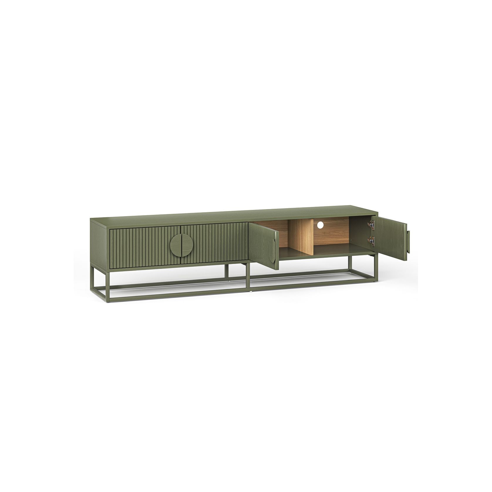Braxton Ripple Slatted TV Entertainment Unit | 180cm | Olive Green gallery detail image