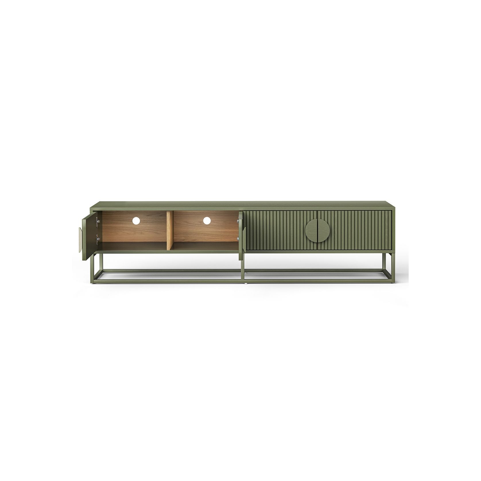 Braxton Ripple Slatted TV Entertainment Unit | 180cm | Olive Green gallery detail image