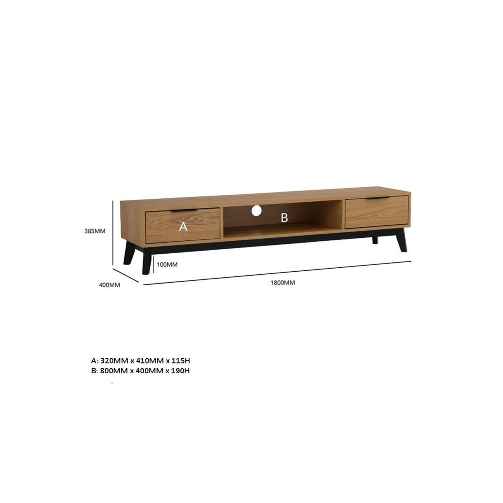 MALTON Entertainment TV Unit 180cm - Natural & Black gallery detail image