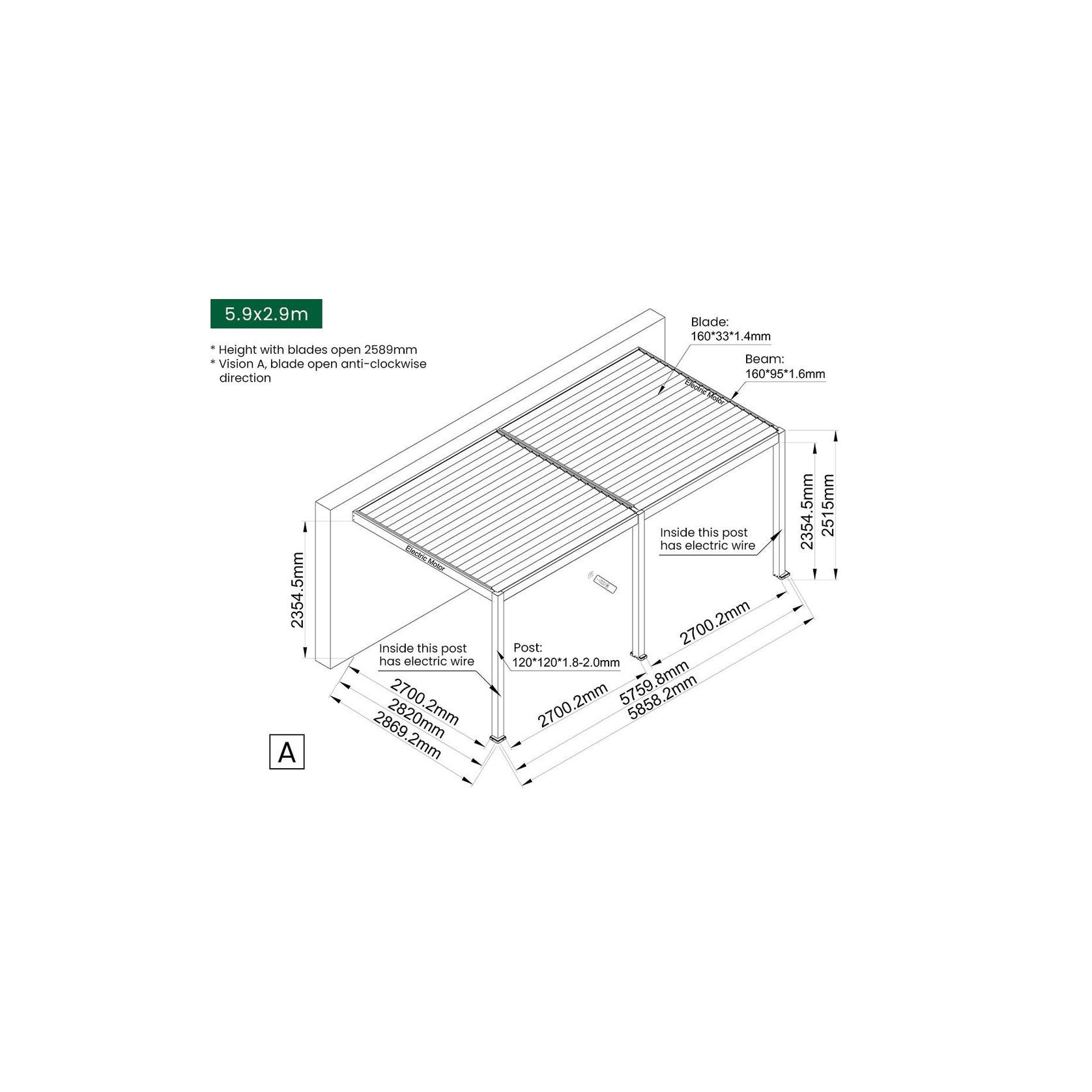 Caspian Motorised Wall Mounted Louvre Roof Aluminium Pergola gallery detail image