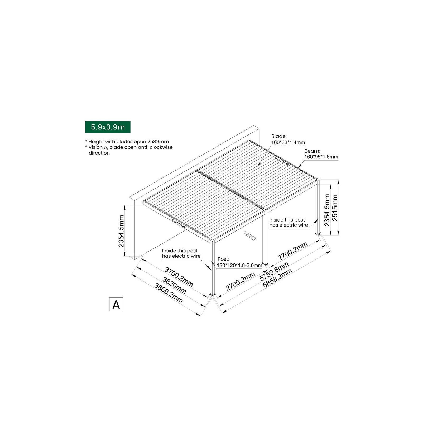 Caspian Motorised Wall Mounted Louvre Roof Aluminium Pergola gallery detail image