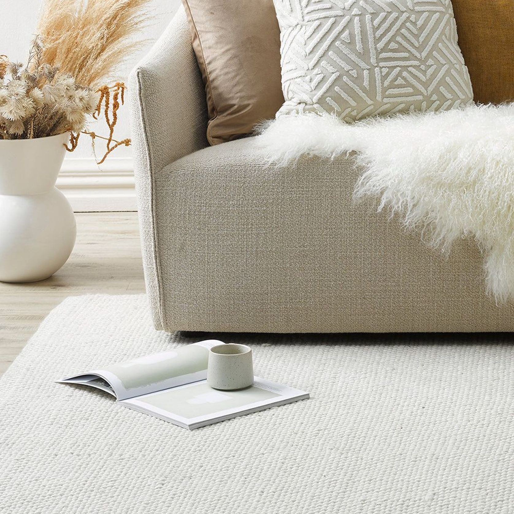 Baya Nebraska Handwoven Textured Rug - Natural White gallery detail image