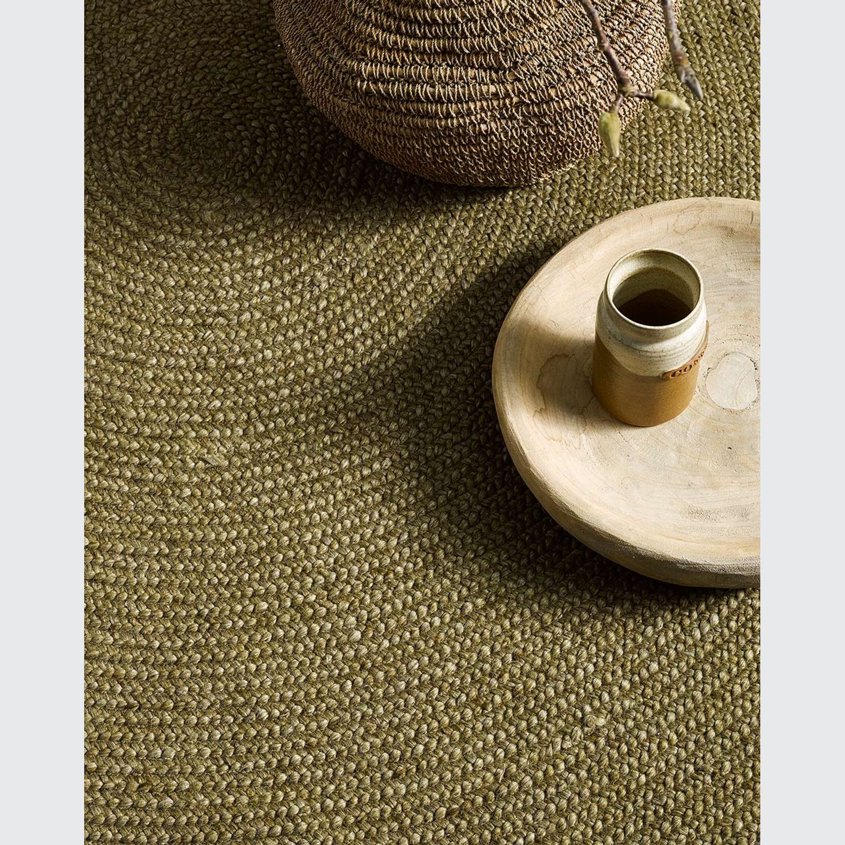 Baya Tairua Handbraided Circular Rug - Moss Green gallery detail image