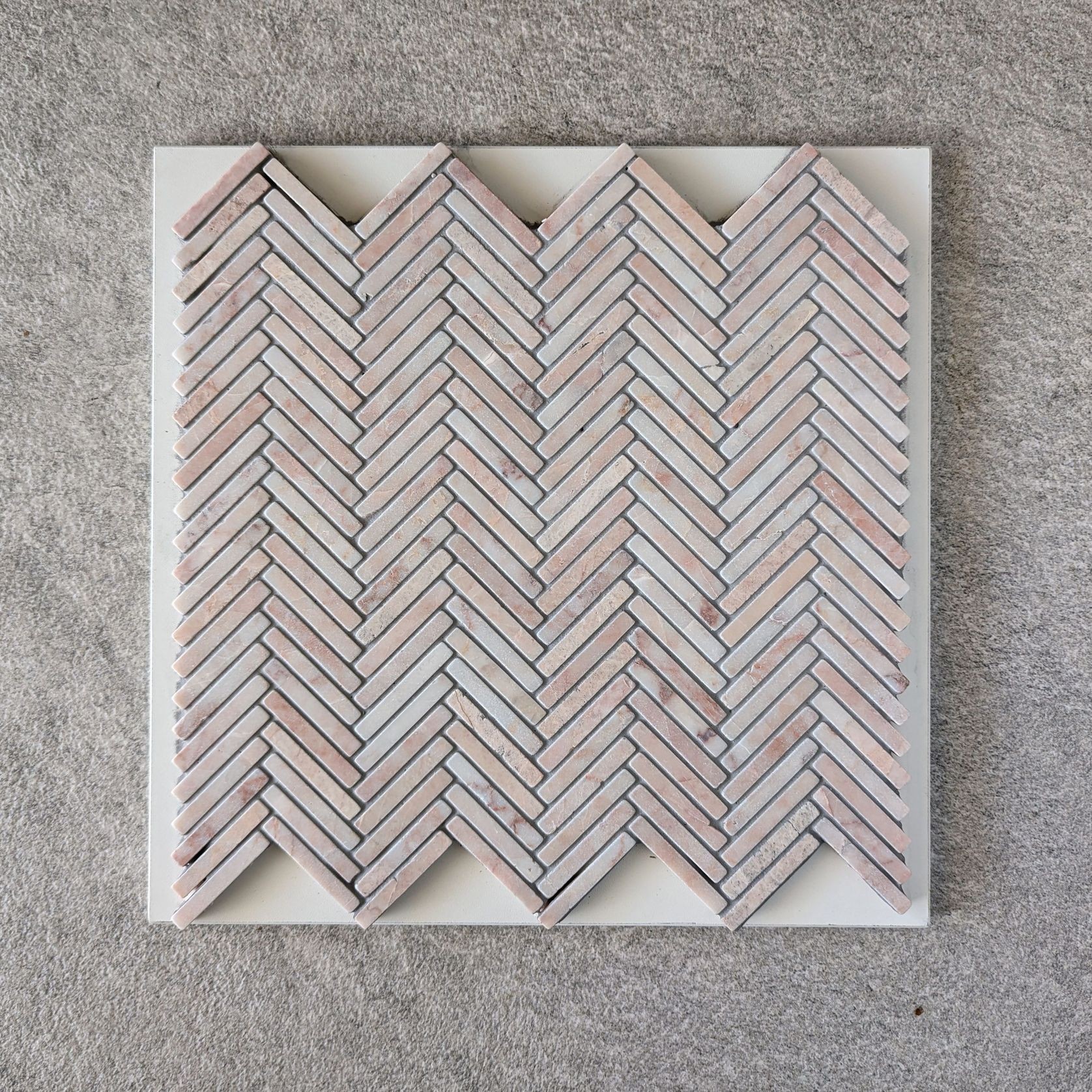 Herringbone Weave Mosaic - Rosa Marble gallery detail image