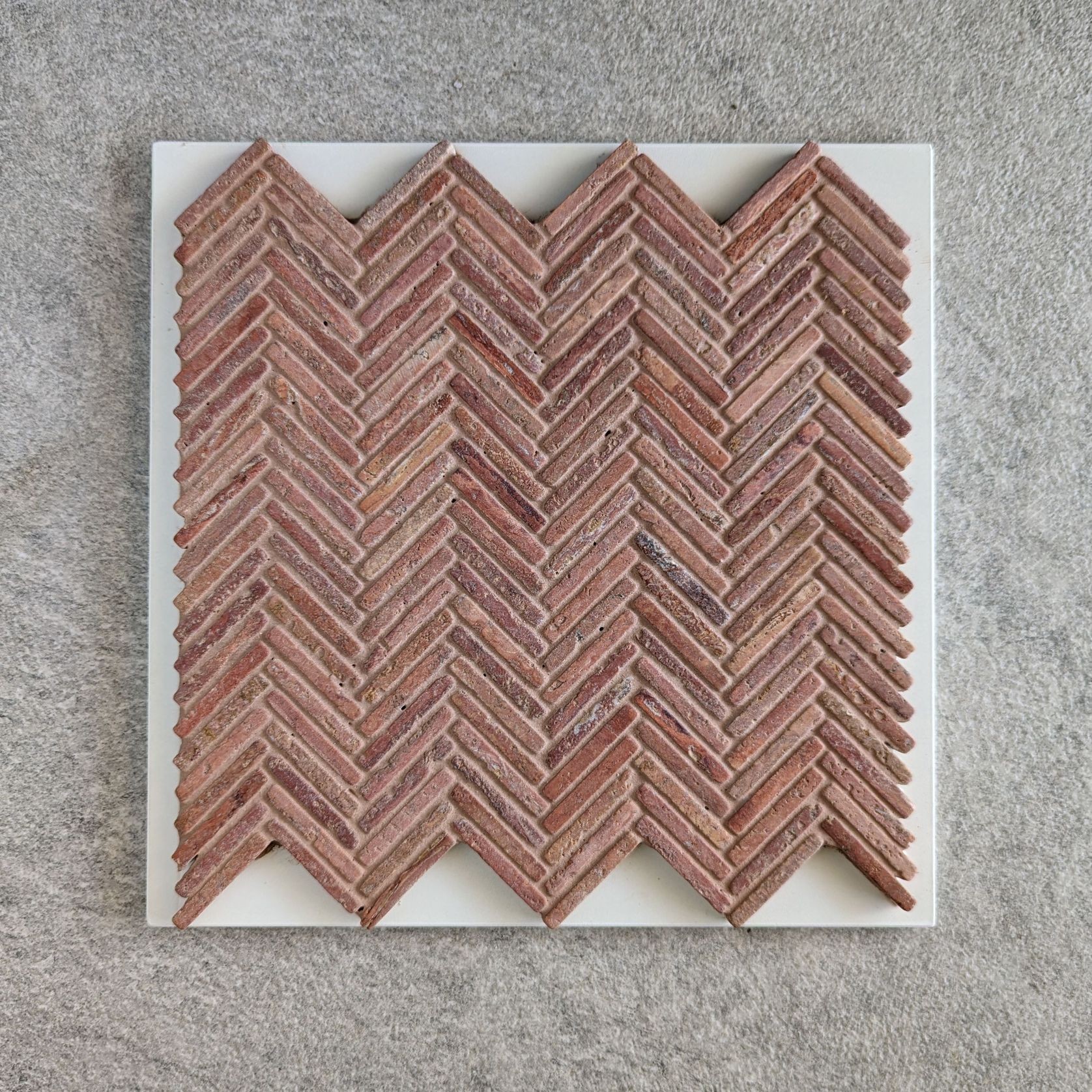 Herringbone Weave Mosaic - Rosso Travertino gallery detail image