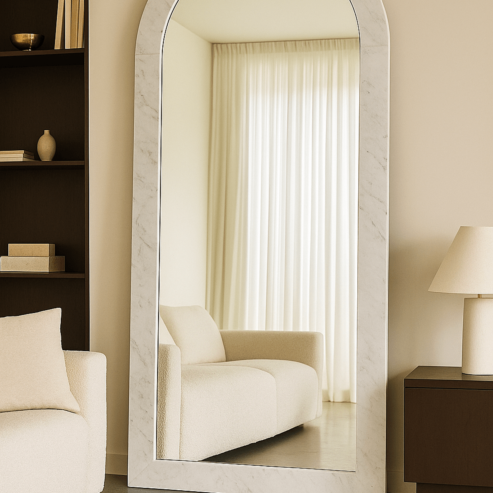 Crescent Arch Mirror - Carrara Marble gallery detail image